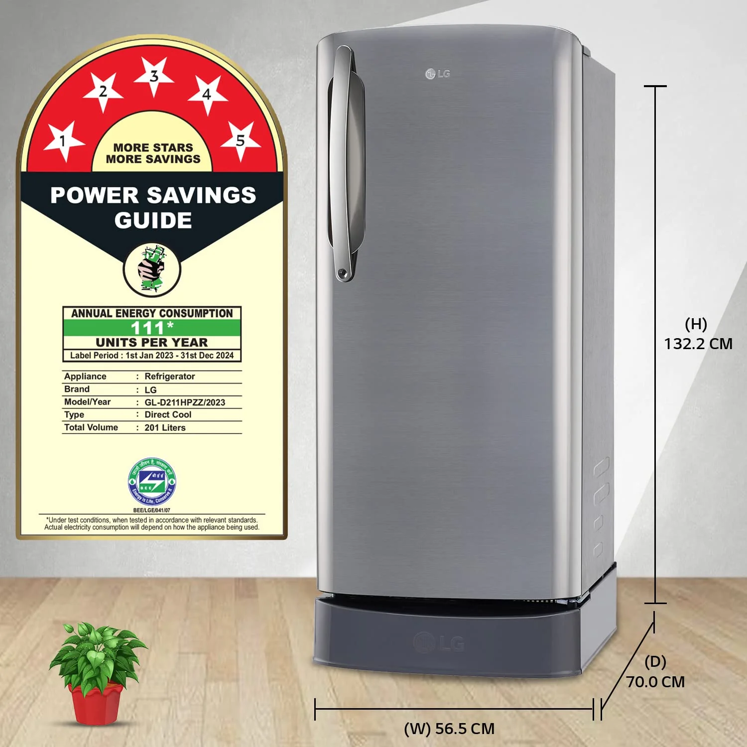 LG 201 L 5 Star Inverter Direct-Cool Single Door Refrigerator Appliance (GL-D211HPZZ, Shiny Steel, Base stand with drawer &amp; Smart connect, Gross Volume- 204 L) - Image 12
