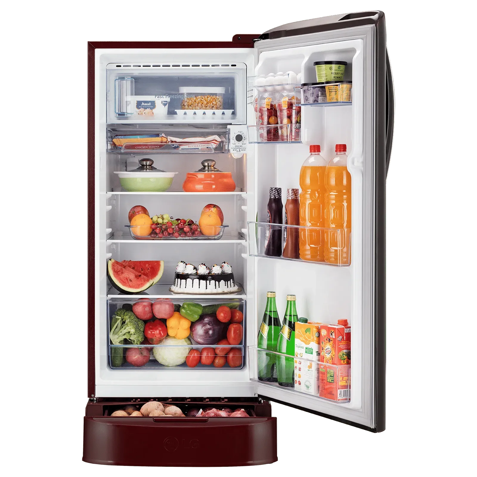 LG 201L Single Door Refrigerator, Base Stand Drawer, Smart Inverter Compressor, Scarlet Lotus, 5 Star,(GLD2156ZHSL) - Image 6
