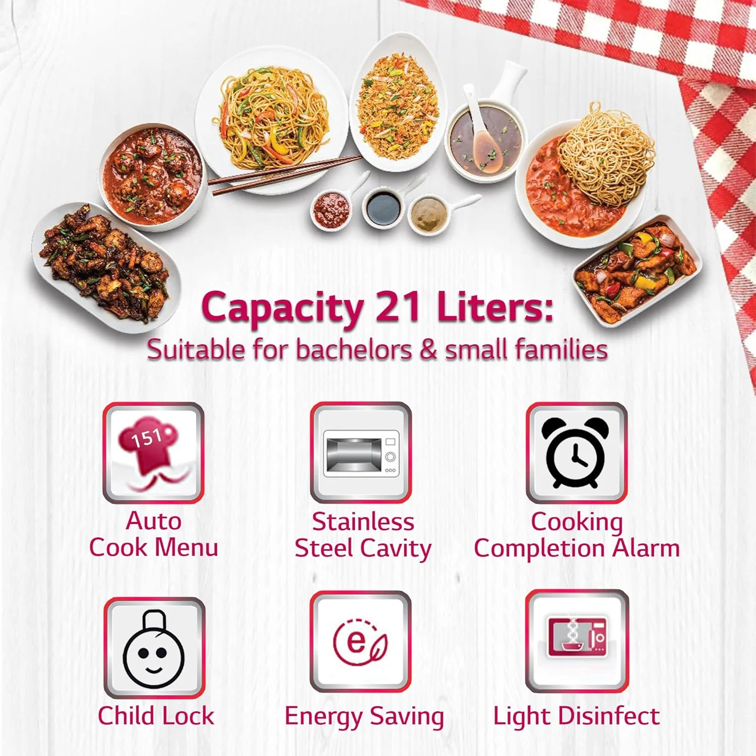 LG 21 L Convection Microwave Oven (MC2146BG, Glossy Black, with Glass Door, 151 Auto Cook Menu, Quartz Heater, Health Plus Menu) - Image 11