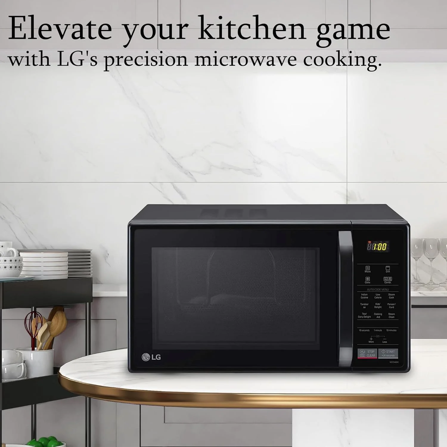 LG 21 L Convection Microwave Oven (MC2146BV, Black, Auto Cook Menu, Defrost, Stainless Steel Cavity, Heathplus menu, Indian Cuisine, Tandoor Se, Paneer/Curd, Steam Clean &amp; Quartz Heater) - Image 2