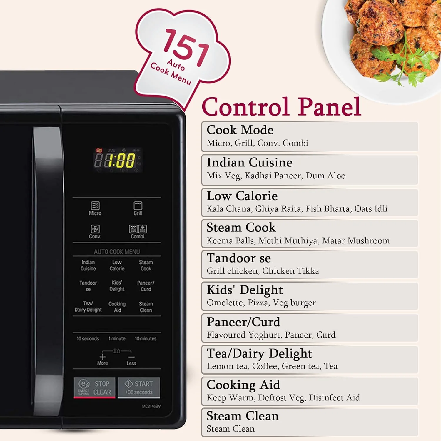 LG 21 L Convection Microwave Oven (MC2146BV, Black, Auto Cook Menu, Defrost, Stainless Steel Cavity, Heathplus menu, Indian Cuisine, Tandoor Se, Paneer/Curd, Steam Clean &amp; Quartz Heater) - Image 8