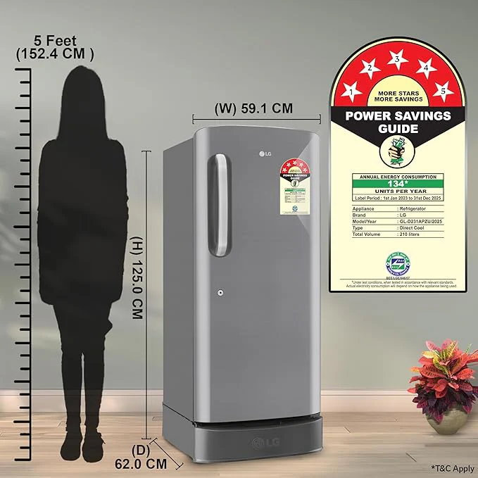 LG 210 L, 5 Star, Smart Inverter Compressor, Direct Cool Single Door Refrigerator (GL-D231APZU, Shiny Steel, Base stand with drawer &amp; Moist 'N' Fresh) - Image 10