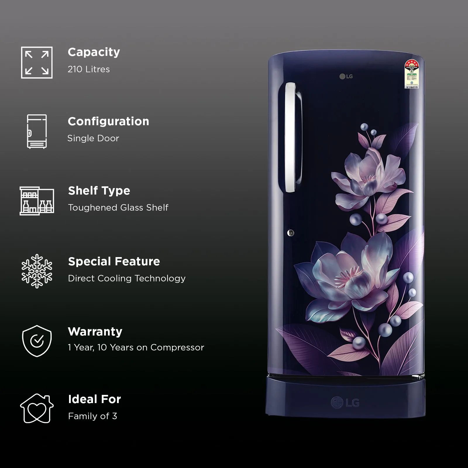 LG 210 L Direct Cool Single Door 3 Star Refrigerator, GL-D231ABMD ( Bloom Marvel ) - Image 2