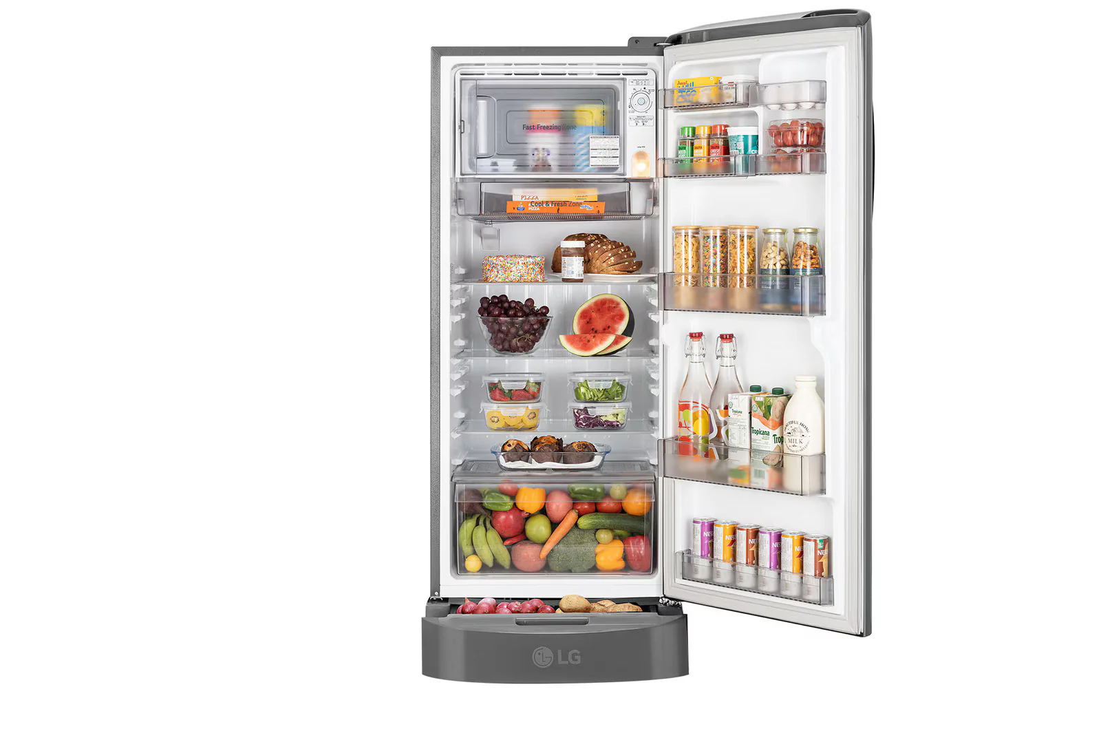 LG 224 L Single Door Refrigerator with Base Stand Drawer, Smart Inverter Compressor, Direct Cool, Shiny Steel, 5 Star,(GLD2356ZAPZ) - Image 2