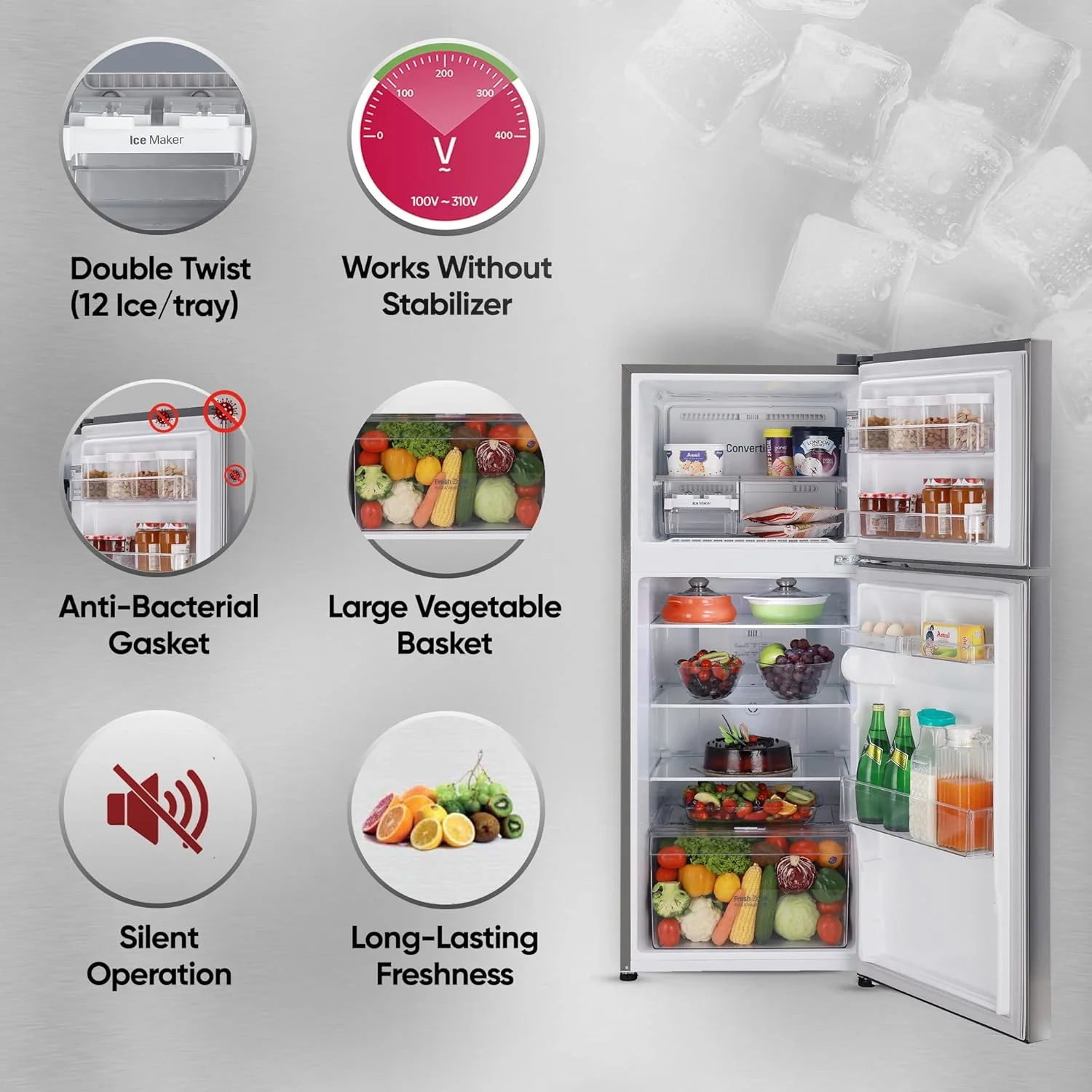 LG 240 L 2 Star Smart Inverter Frost-Free Double Door Refrigerator Appliance (GL-S292RDSY, Dazzle Steel, Convertible, Gross Volume - 260 L) - Image 13