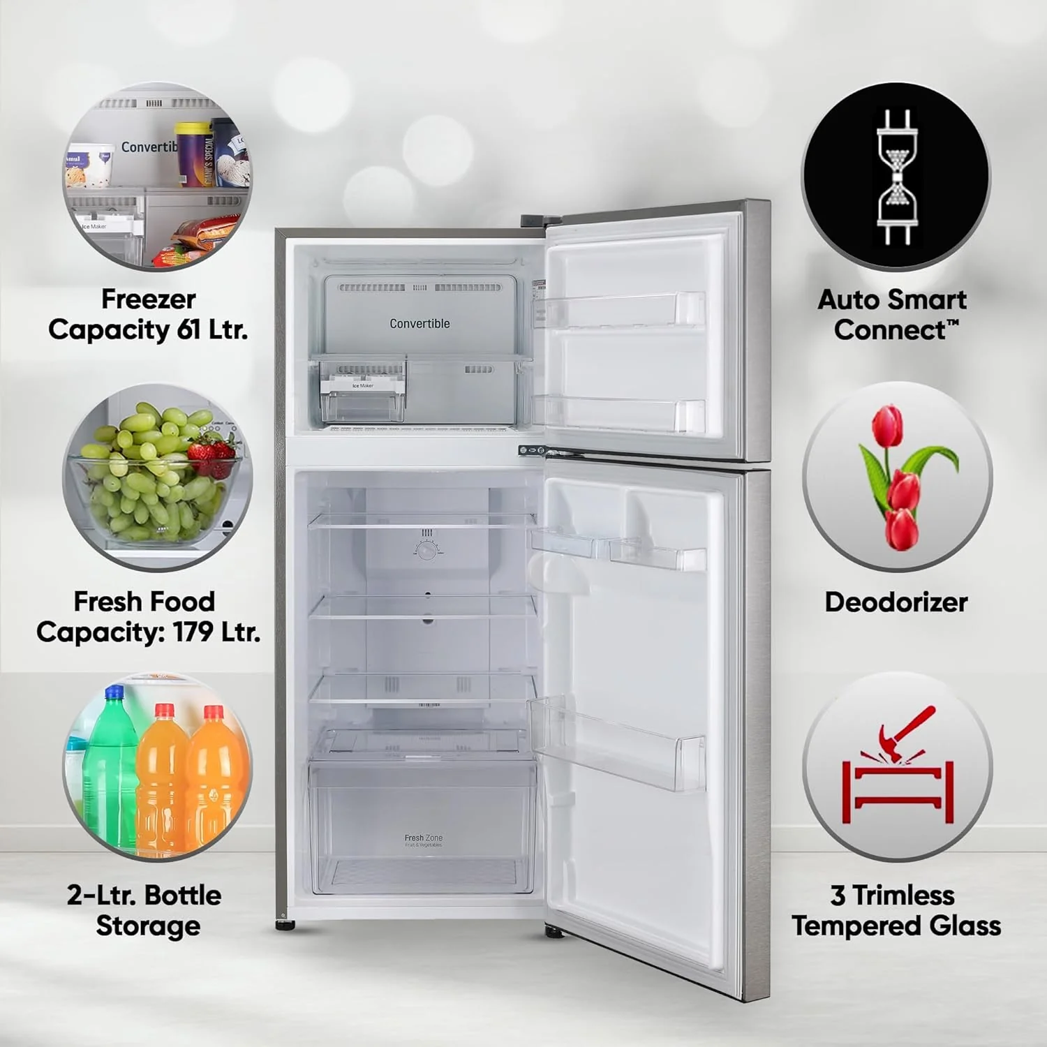 LG 240 L 2 Star Smart Inverter Frost-Free Double Door Refrigerator Appliance (GL-S292RDSY, Dazzle Steel, Convertible, Gross Volume - 260 L) - Image 14