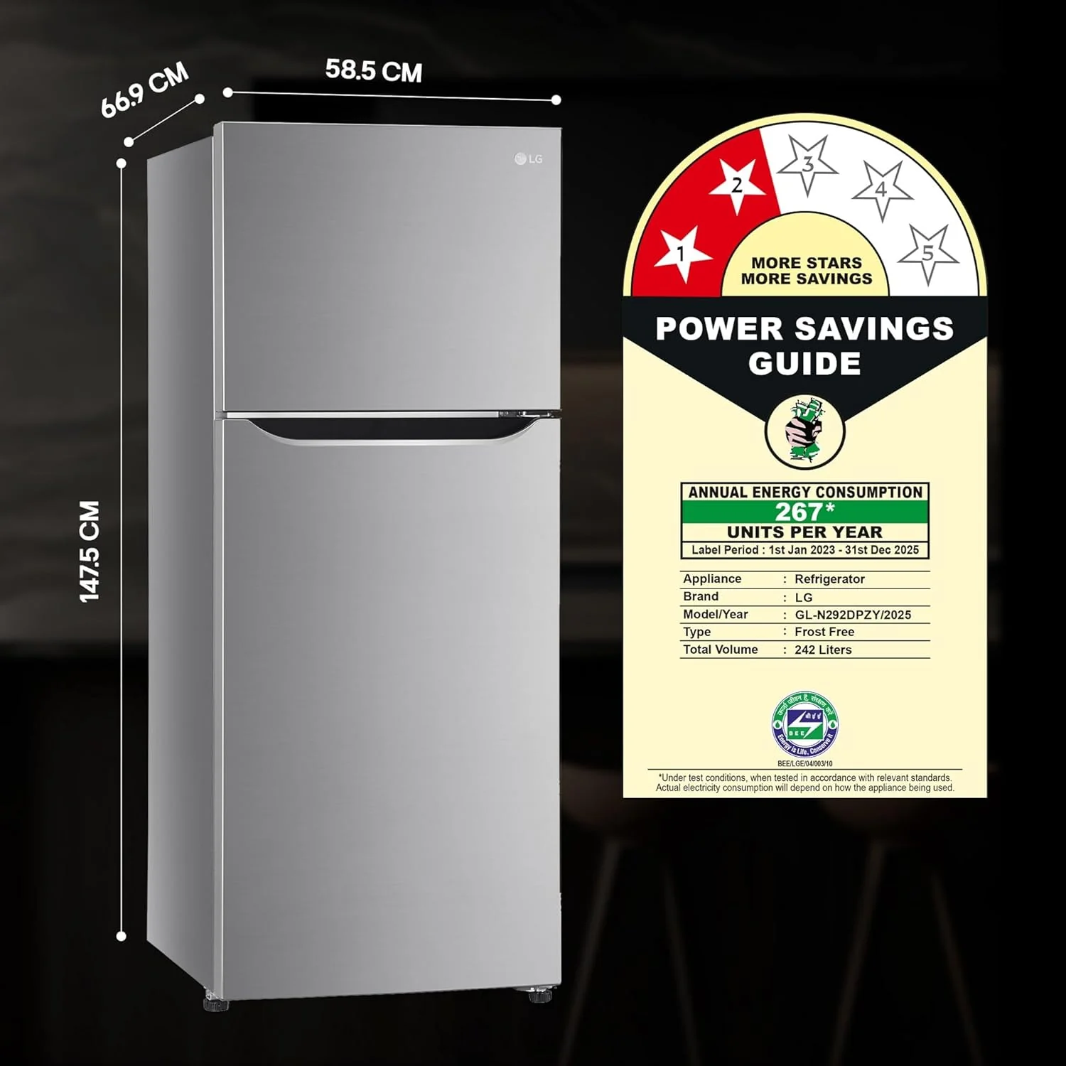 LG 242 L, 2 Star, Smart Inverter Compressor, Multi Air Flow, Frost-Free Double Door Refrigerator (GL-N292DPZY, Shiny Steel, Smart Connect &amp; Moist ‘N’ Fresh) - Image 16