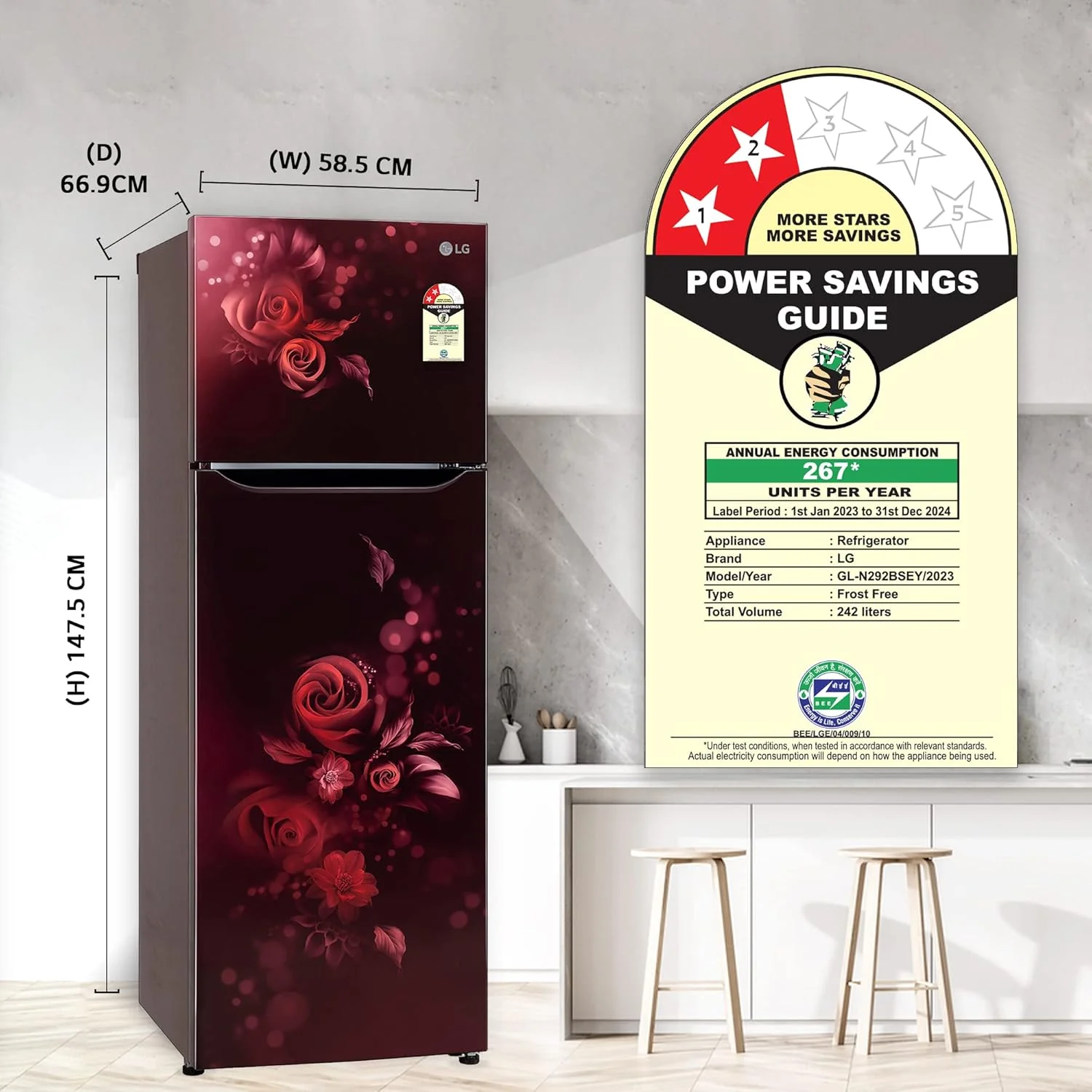 LG 242 L 2 Star Smart Inverter Frost-Free Double Door Refrigerator Appliance (2023 Model, GL-N292BSEY, Scarlet Euphoria, Smart Connect) - Image 13