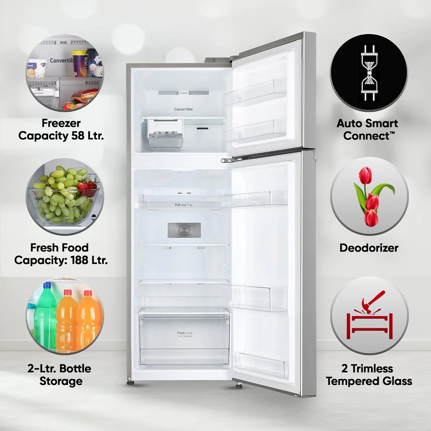 LG 246 L 3 Frost-Free Smart Inverter Compressor Double Door Refrigerator ( GL-S262SPZX, Shiny Steel, Convertible &amp; Multi Air Flow Cooling) - Image 13