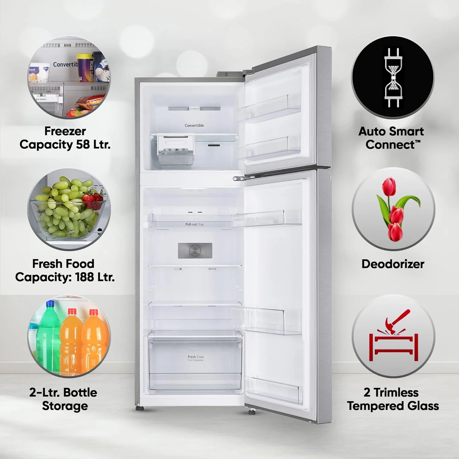 LG 246 L 3 Star Smart Inverter Frost-Free Double Door Refrigerator Appliance (GL-S262SDSX, Dazzle Steel, Convertible) - Image 13