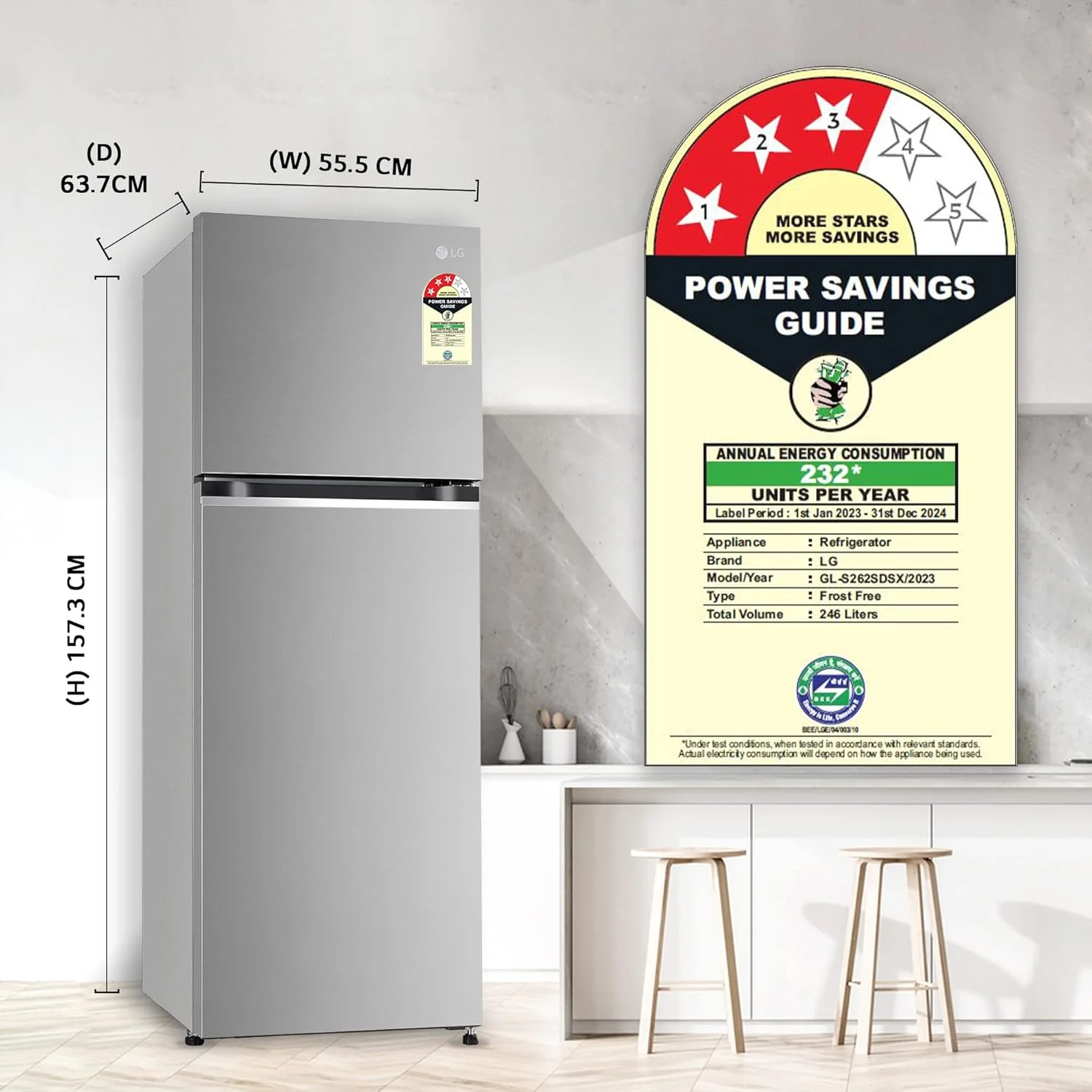 LG 246 L 3 Star Smart Inverter Frost-Free Double Door Refrigerator Appliance (GL-S262SDSX, Dazzle Steel, Convertible) - Image 14