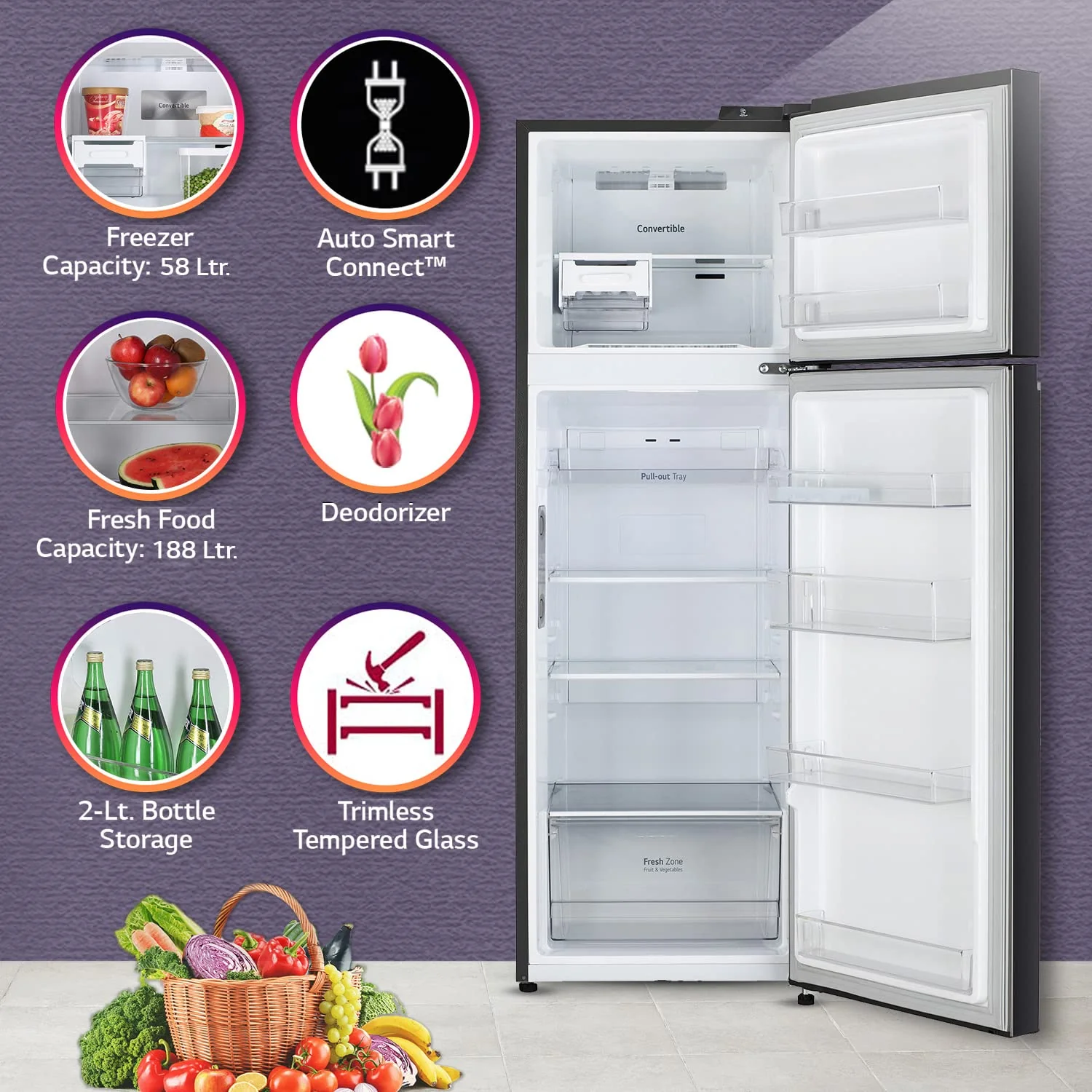 LG 246 L 3 Star Smart Inverter Wi-Fi Frost-Free Double Door Refrigerator Appliance (‎GL-T262TESX, Ebony Sheen, Door Cooling+ &amp; Convertible, Gross Volume -263L) - Image 12
