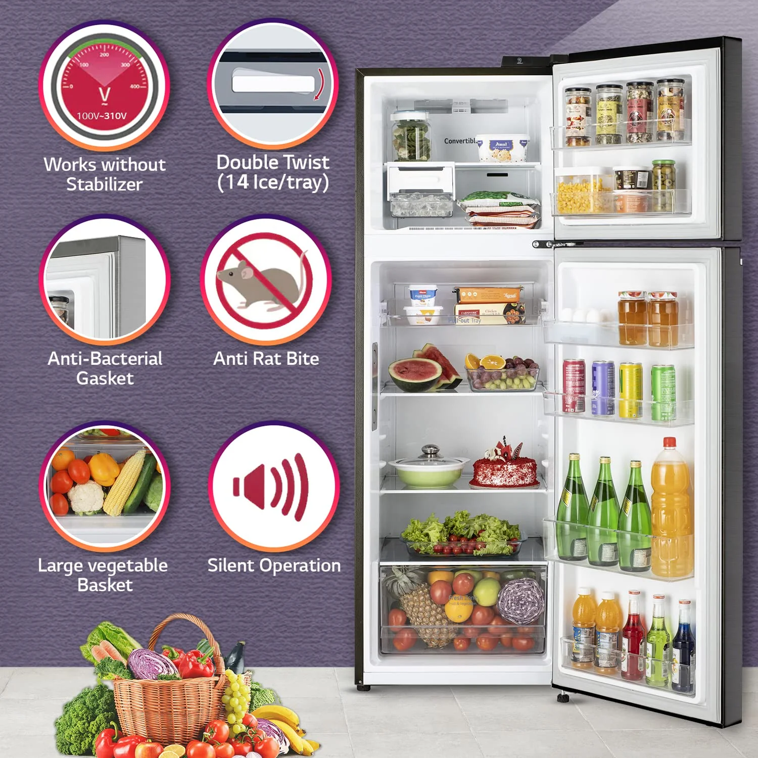 LG 246 L 3 Star Smart Inverter Wi-Fi Frost-Free Double Door Refrigerator Appliance (‎GL-T262TESX, Ebony Sheen, Door Cooling+ &amp; Convertible, Gross Volume -263L) - Image 13