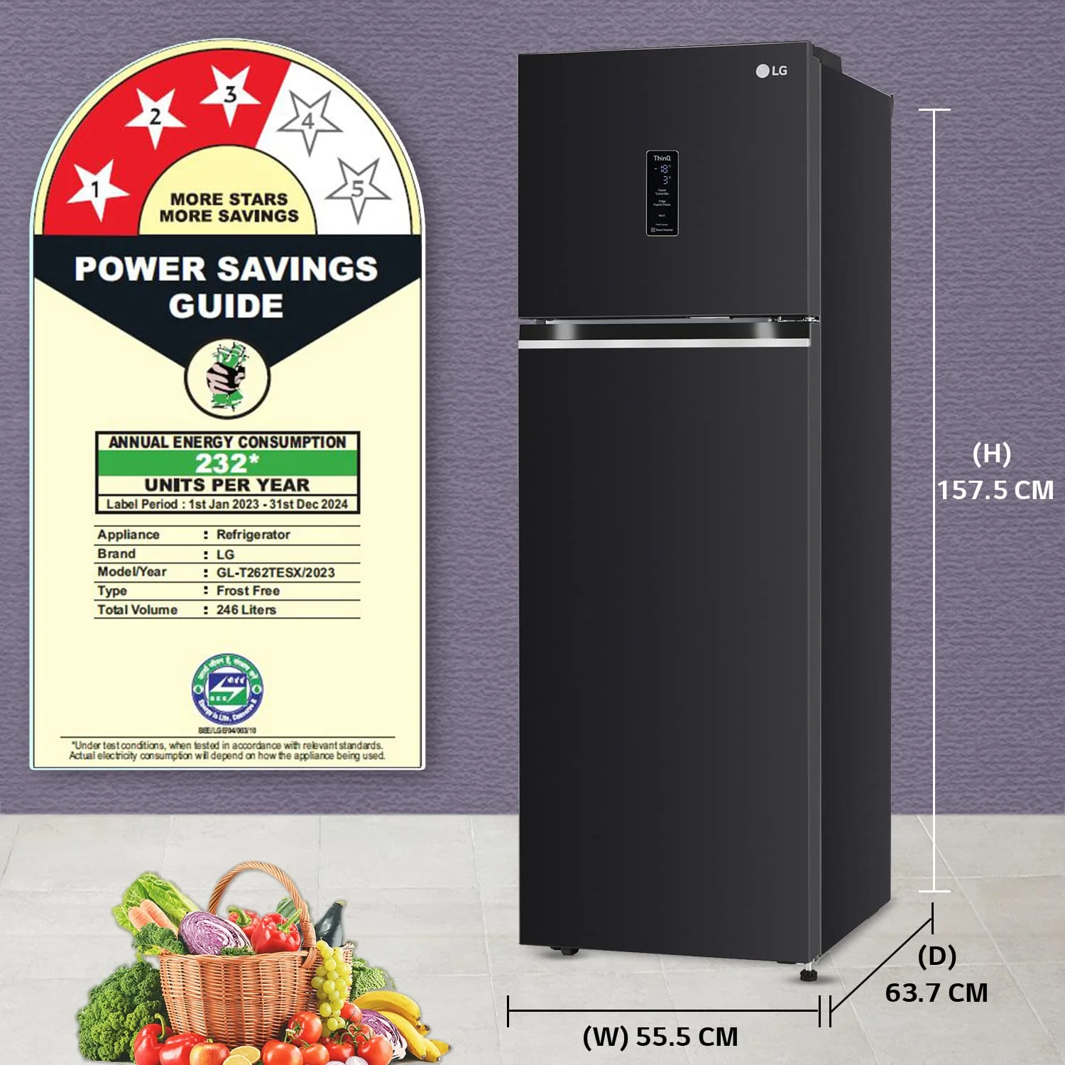 LG 246 L 3 Star Smart Inverter Wi-Fi Frost-Free Double Door Refrigerator Appliance (‎GL-T262TESX, Ebony Sheen, Door Cooling+ &amp; Convertible, Gross Volume -263L) - Image 14