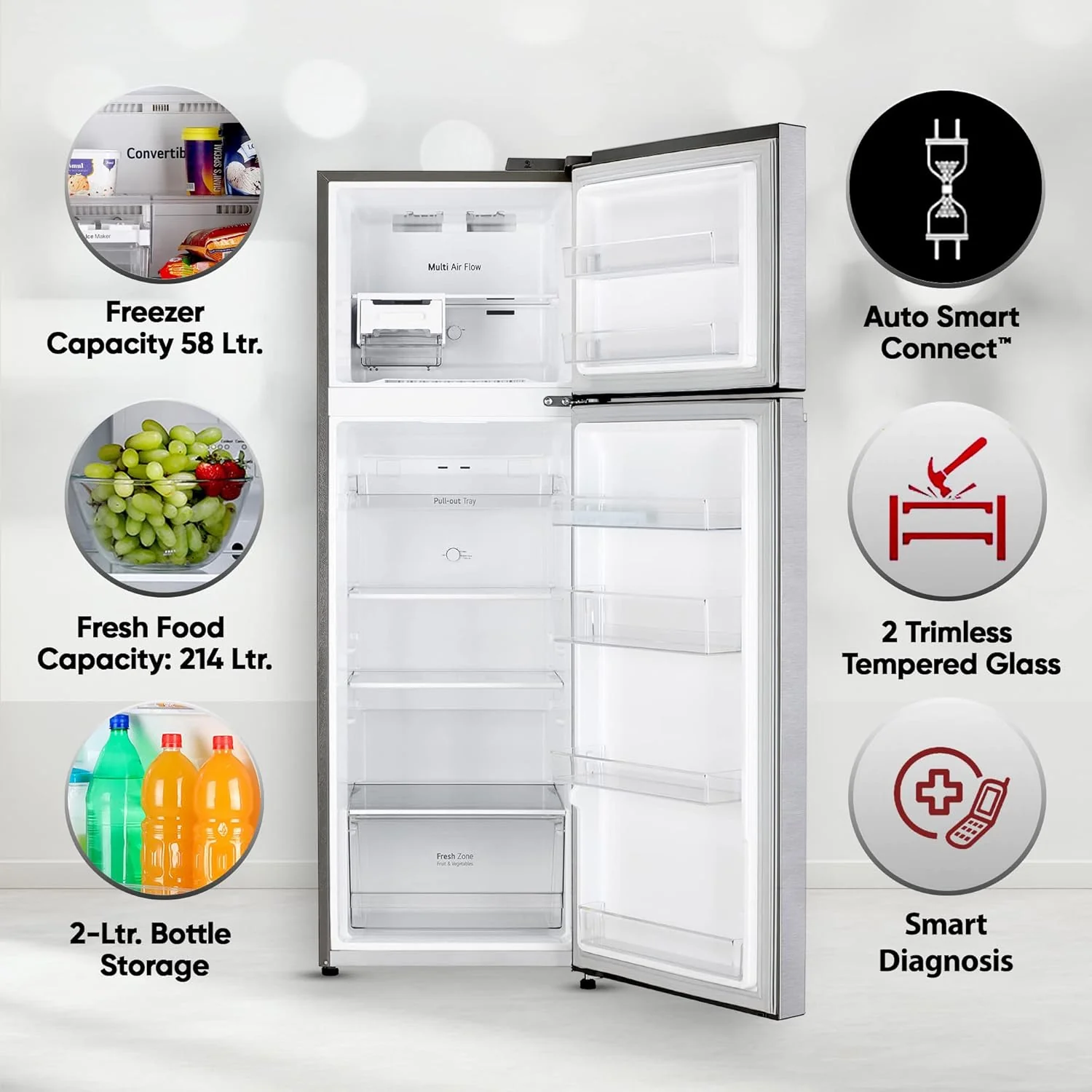 LG 272 L 2 Frost-Free Smart Inverter Compressor Double Door Refrigerator Appliance (GL-N312SDSY, Dazzle Steel, Express Freeze & Multi Air Flow Cooling, 2023 Model) - Image 13