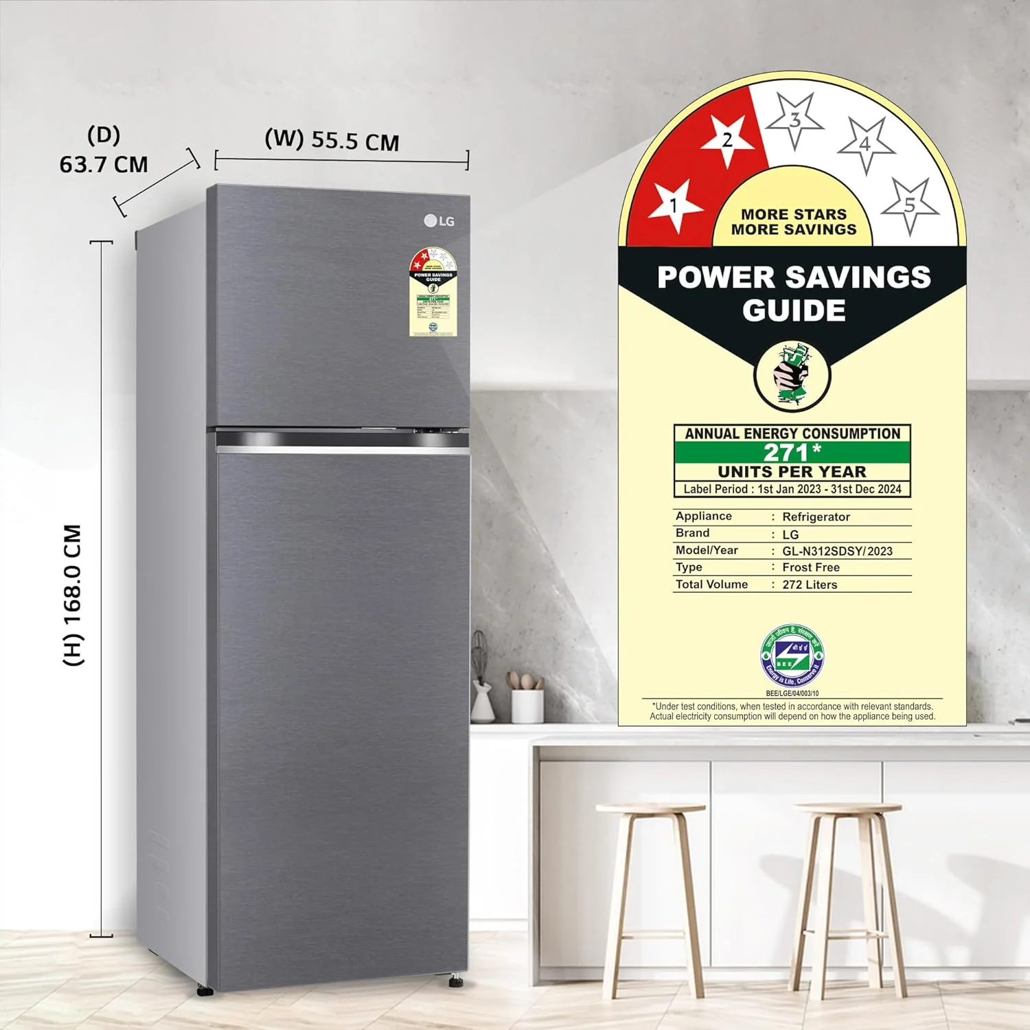 LG 272 L 2 Frost-Free Smart Inverter Compressor Double Door Refrigerator Appliance (GL-N312SDSY, Dazzle Steel, Express Freeze & Multi Air Flow Cooling, 2023 Model) - Image 15