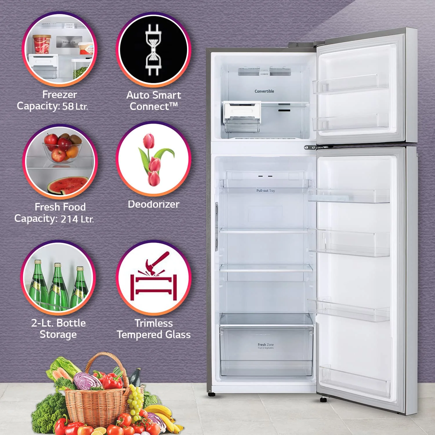 LG 272 L 3 Star Frost-Free Smart Inverter Wi-Fi Double Door Refrigerator Appliance (GL-T312TPZX, Shiny Steel, Convertible &amp; Door Cooling+, Gross Volume – 289 Ltr.) - Image 15