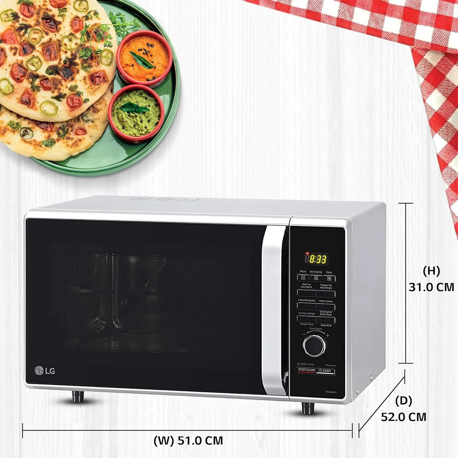 LG 28 L All-In-One Convection Microwave Oven with Motorised Rotisserie, Diet Fry™, 251 Auto Cook Menu, Silver MC2886SFU - Image 4