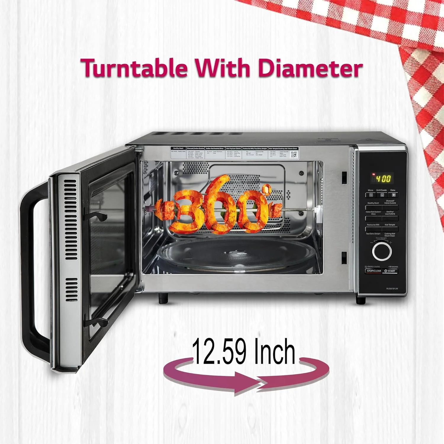 LG 28 L Charcoal Convection Microwave Oven (MJ2887BFUM, Black, with 360° Motorised Rotisserie &amp; Charcoal Lighting Heater with 10 years warranty) - Image 4