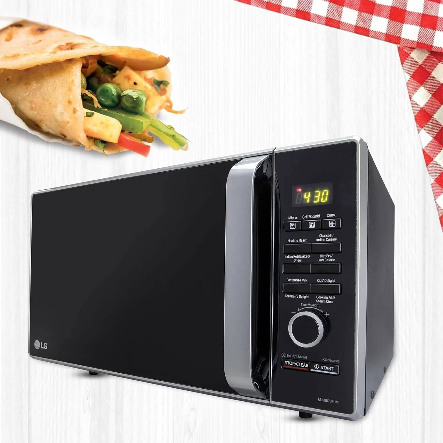 LG 28 L Charcoal Convection Microwave Oven (MJ2887BFUM, Black, with 360° Motorised Rotisserie &amp; Charcoal Lighting Heater with 10 years warranty) - Image 9