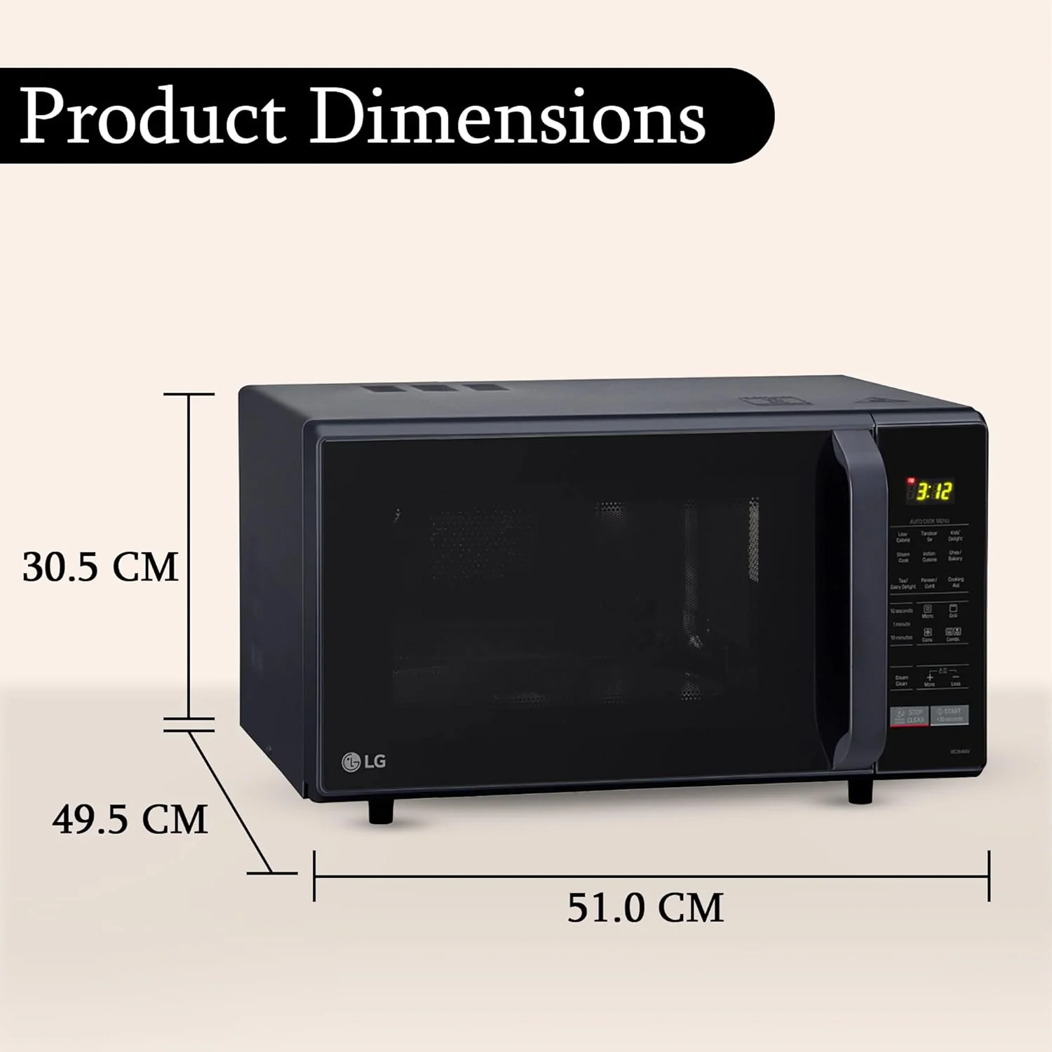 LG 28 L Convection Microwave Oven (MC2846BV, Black, Health Plus Menu, Indian Cuisine, Tandoor Se, Steam Clean &amp; Stainless Steel Cavity) - Image 6