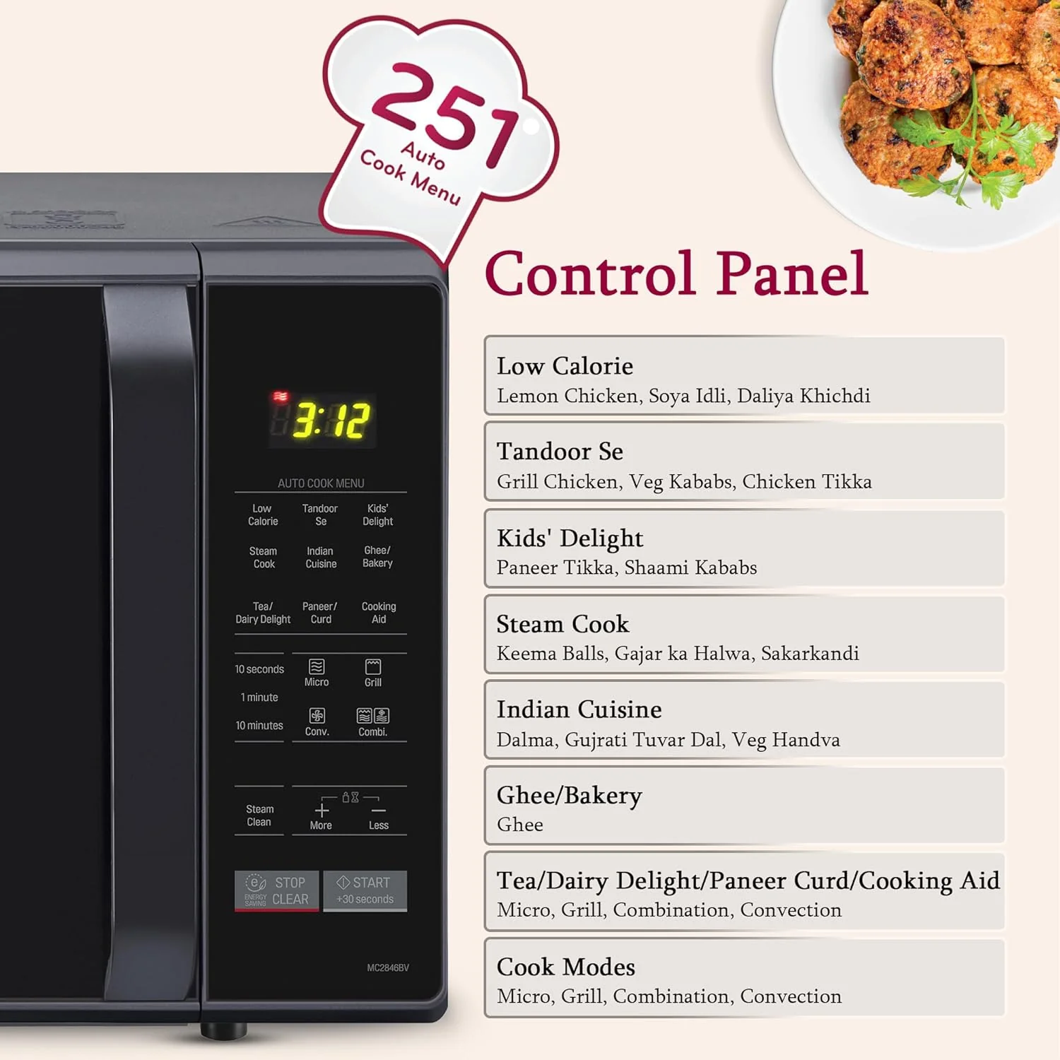 LG 28 L Convection Microwave Oven (MC2846BV, Black, Health Plus Menu, Indian Cuisine, Tandoor Se, Steam Clean &amp; Stainless Steel Cavity) - Image 7