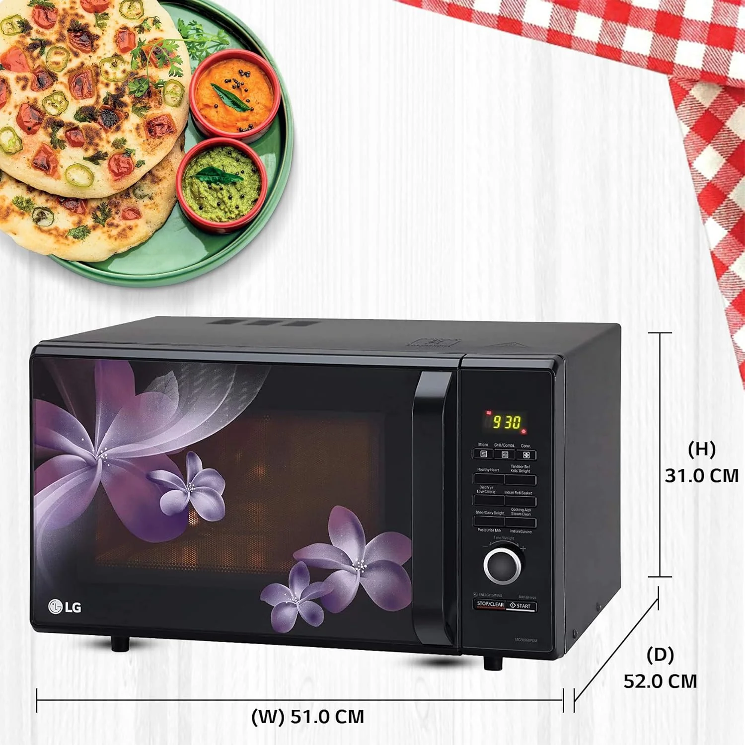 LG 28 L Convection Microwave Oven (MC2886BPUM, Floral Purple, Diet Fry) - Image 3