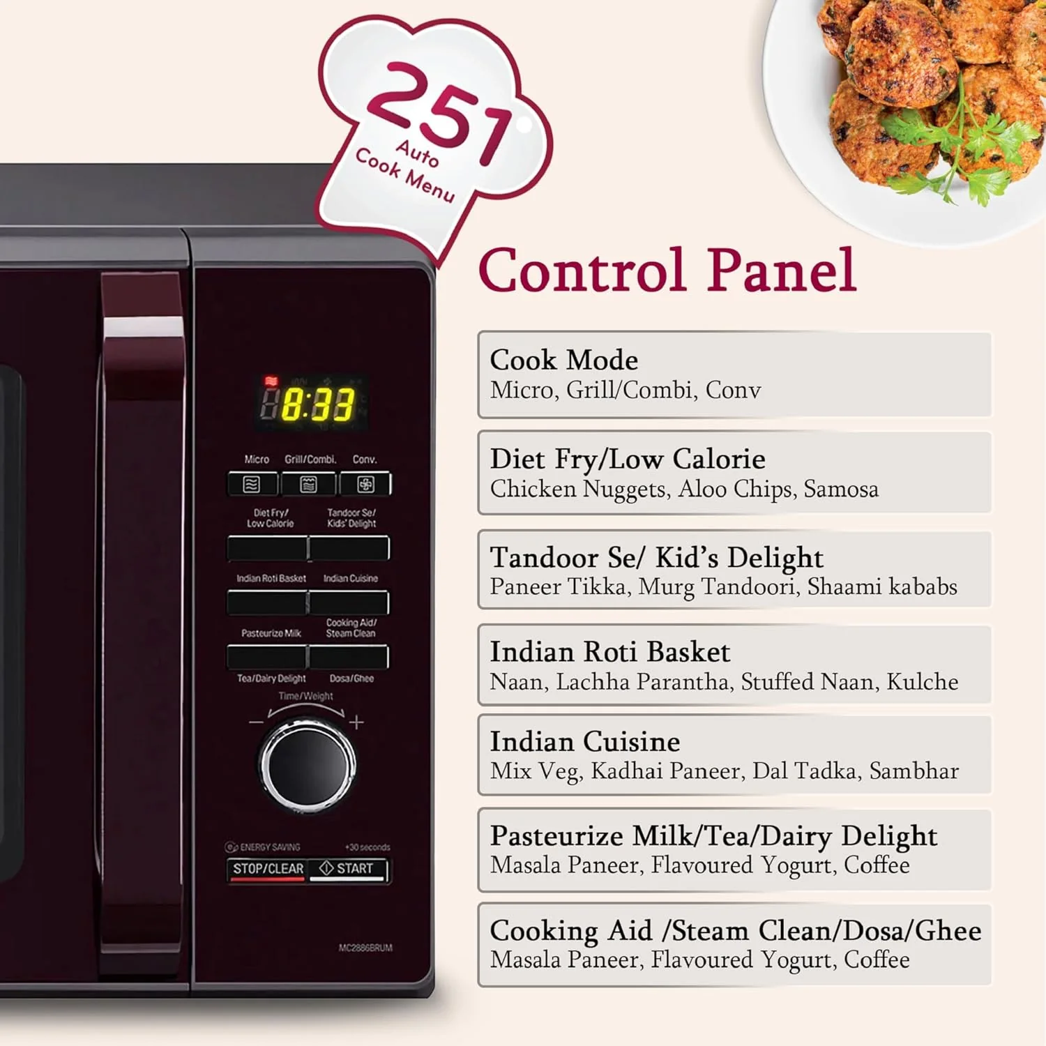 LG 28 L Convection Microwave Oven (MC2886BRUM, Black, 360° Motorised Rotisserie for Bar-be-queing, Diet Fry, Ghee in 12Mins, 251 Auto Cook Menu, Stainless steel cavity &amp; Health Plus Menu) - Image 10