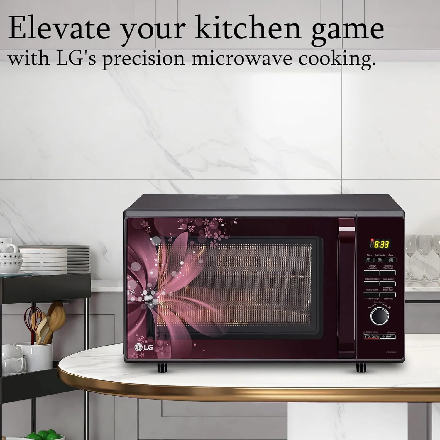 LG 28 L Convection Microwave Oven (MC2886BRUM, Black, 360° Motorised Rotisserie for Bar-be-queing, Diet Fry, Ghee in 12Mins, 251 Auto Cook Menu, Stainless steel cavity &amp; Health Plus Menu) - Image 14