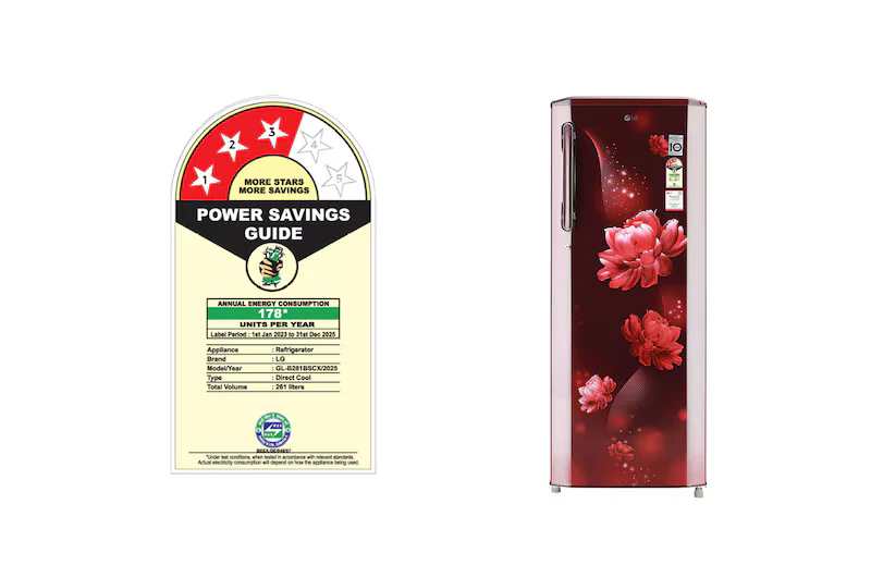 LG 281 Series 261 Litres 3 Star Direct Cool Single Door Refrigerator with Auto Smart Connect (GL-B281BSAX, Scarlet Aurora) - Image 7