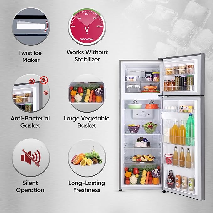 LG 288 L 2 Star Smart Inverter Frost-Free Double Door Refrigerator (GL-S322SPZY, Shiny Steel, Convertible &amp; Multi Airflow Cooling) - Image 11