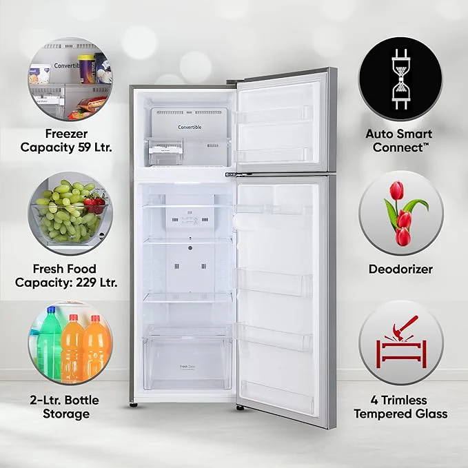 LG 288 L 2 Star Smart Inverter Frost-Free Double Door Refrigerator (GL-S322SPZY, Shiny Steel, Convertible &amp; Multi Airflow Cooling) - Image 12