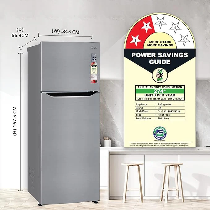 LG 288 L 2 Star Smart Inverter Frost-Free Double Door Refrigerator (GL-S322SPZY, Shiny Steel, Convertible &amp; Multi Airflow Cooling) - Image 14