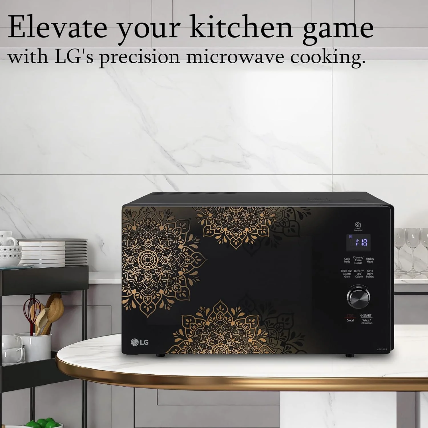 LG 28L Charcoal Convection Microwave Oven (MJEN286UI, Black, Healthy Heart Recipes, Diet Fry, Paneer, Curd, Ghee, 360° Motorised Rotisserie for Bar-be-queing &amp; 10 Years of warranty on Charcoal Heater) - Image 16