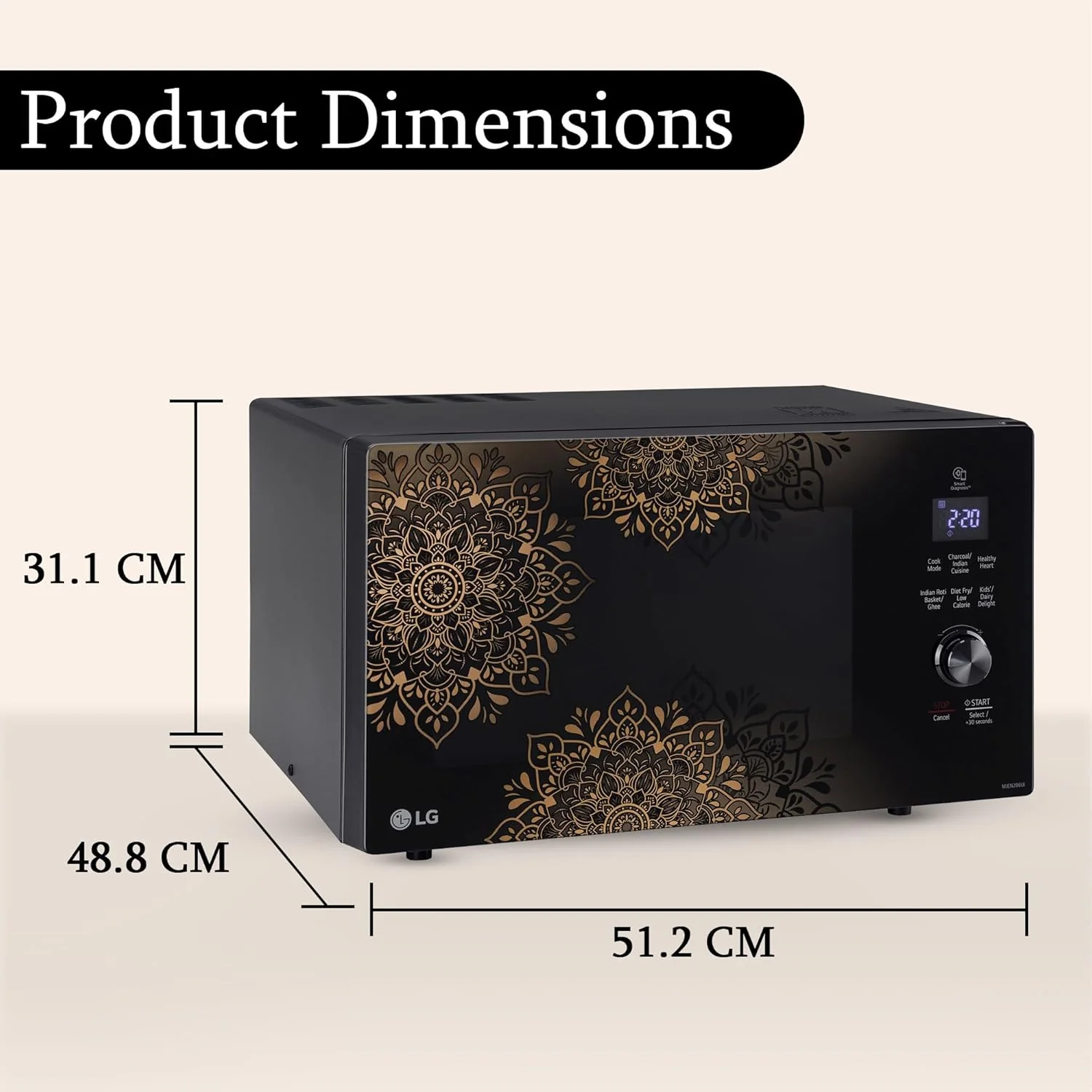 LG 28L Charcoal Convection Microwave Oven (MJEN286UI, Black, Healthy Heart Recipes, Diet Fry, Paneer, Curd, Ghee, 360° Motorised Rotisserie for Bar-be-queing &amp; 10 Years of warranty on Charcoal Heater) - Image 3
