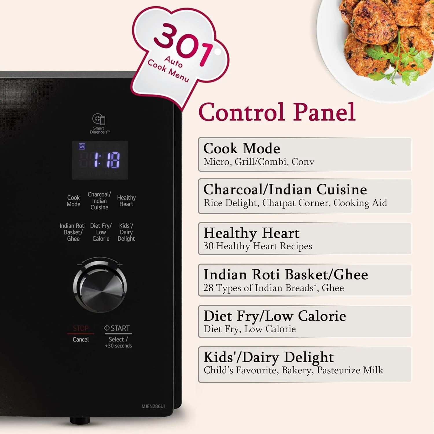 LG 28L Charcoal Convection Microwave Oven (MJEN286UI, Black, Healthy Heart Recipes, Diet Fry, Paneer, Curd, Ghee, 360° Motorised Rotisserie for Bar-be-queing &amp; 10 Years of warranty on Charcoal Heater) - Image 5