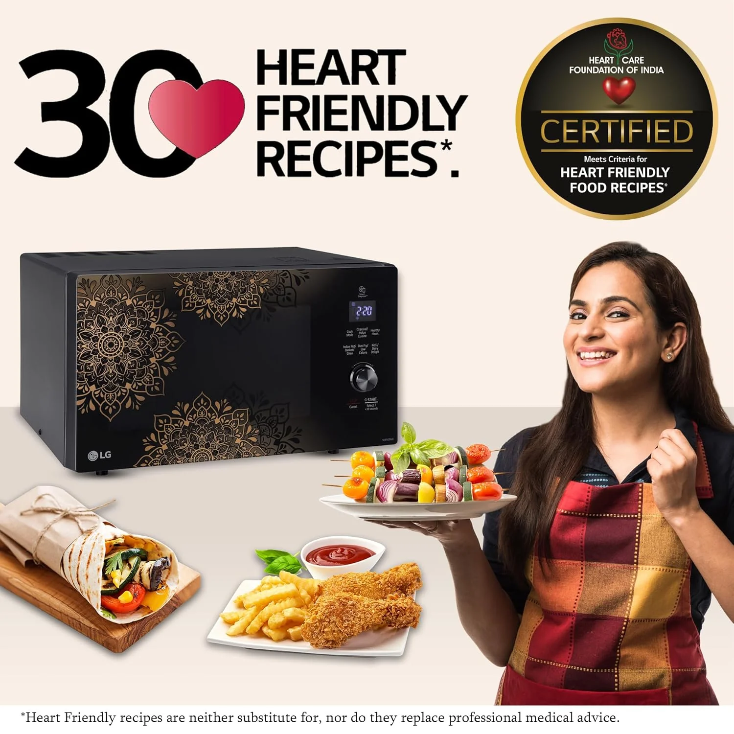 LG 28L Charcoal Convection Microwave Oven (MJEN286UI, Black, Healthy Heart Recipes, Diet Fry, Paneer, Curd, Ghee, 360° Motorised Rotisserie for Bar-be-queing &amp; 10 Years of warranty on Charcoal Heater) - Image 8