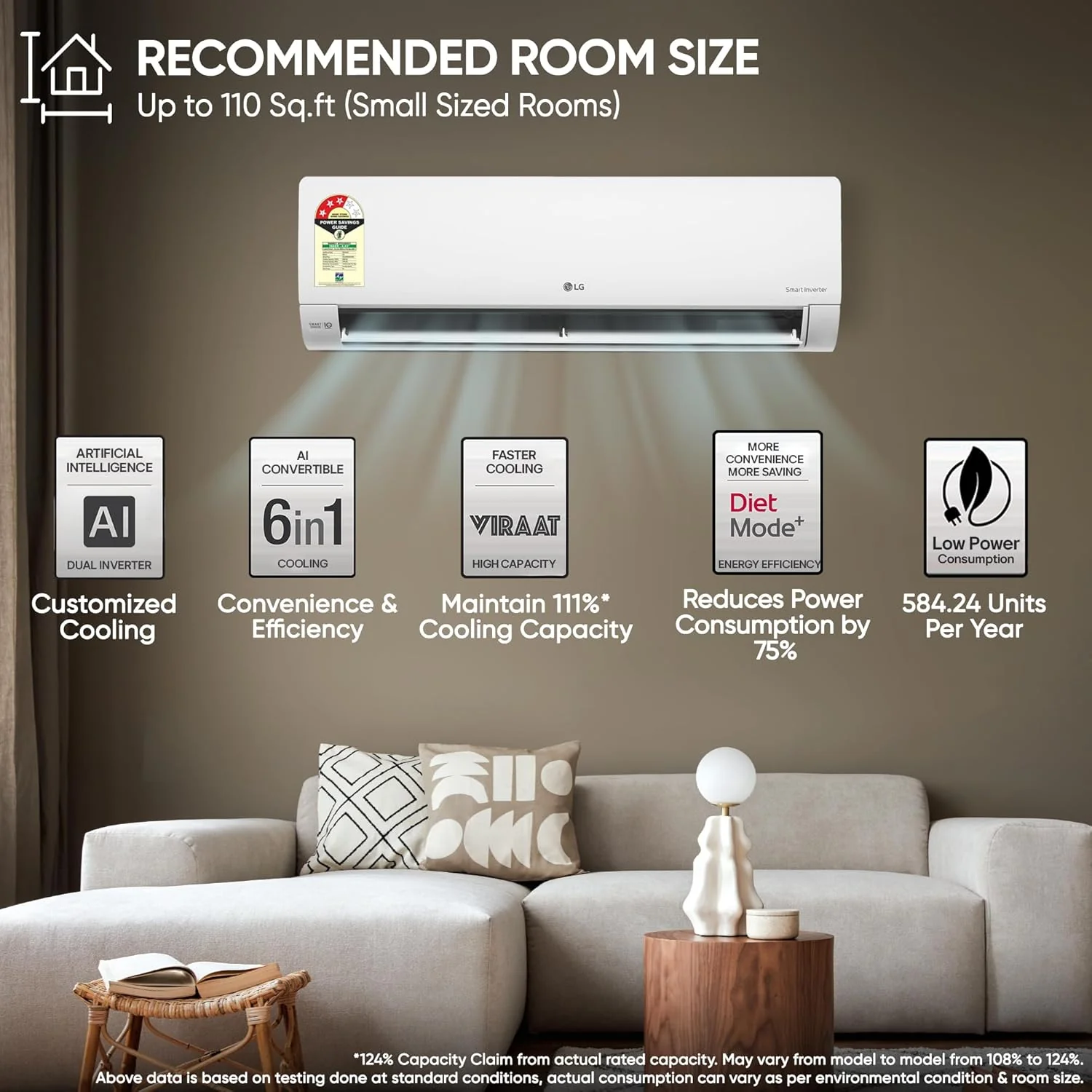 LG 3 Star (1.0) Split AC, AI Convertible, Auto Clean, Gold Fin+, Diet Mode+, Viraat Mode, 3.3 kW, 2026 Model,(AS-Q12CNXE) - Image 2