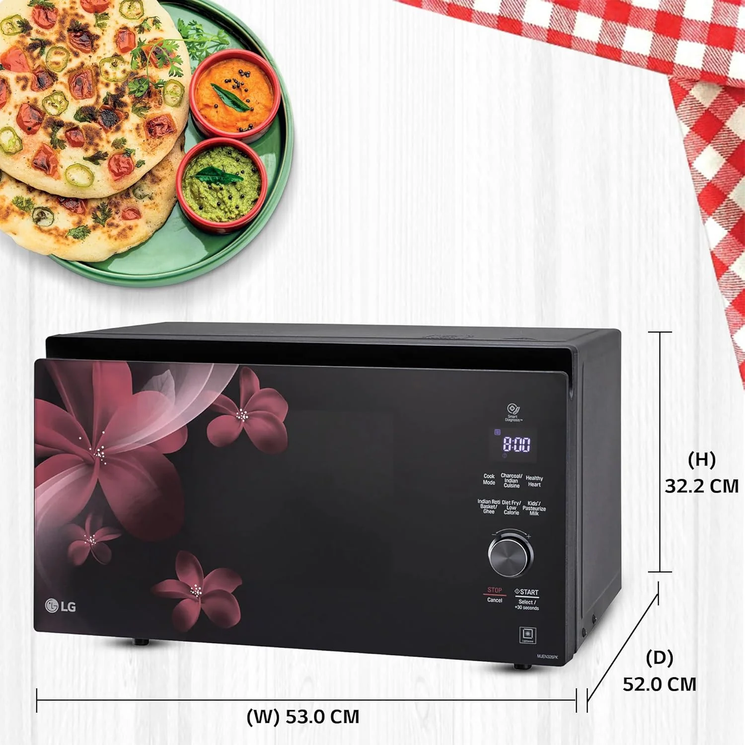 LG 32 L Charcoal Convection Microwave Oven (MJEN326PK, Black, Charcoal Lighting Heater with 10 Yr. Warranty and 360° Motorised Rotisserie) - Image 4