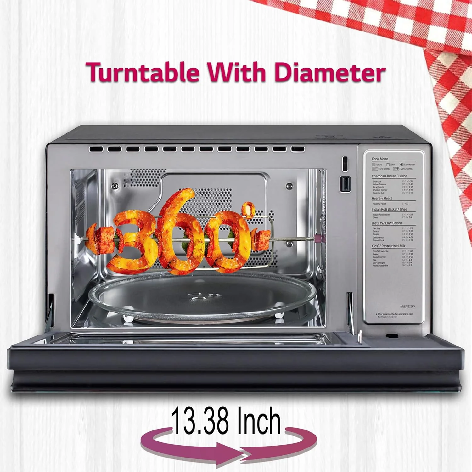 LG 32 L Charcoal Convection Microwave Oven (MJEN326PK, Black, Charcoal Lighting Heater with 10 Yr. Warranty and 360° Motorised Rotisserie) - Image 7