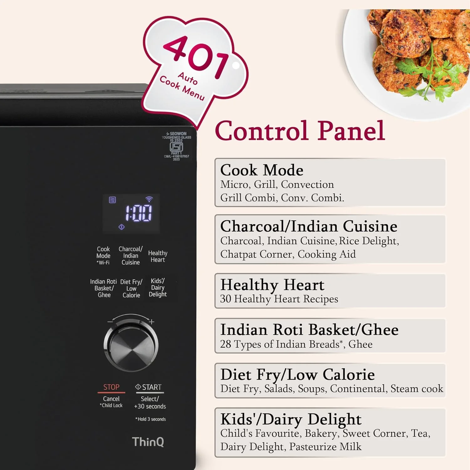 LG 32 L Scan to Cook Wi-Fi Enabled Charcoal Convection Healthy Microwave Oven (MJEN326UIW, Black - Regal Pattern, Heart Friendly Recipes, Pasteurized Milk, Ghee, Diet Fry &amp; 360° Motorised Rotisserie) - Image 5