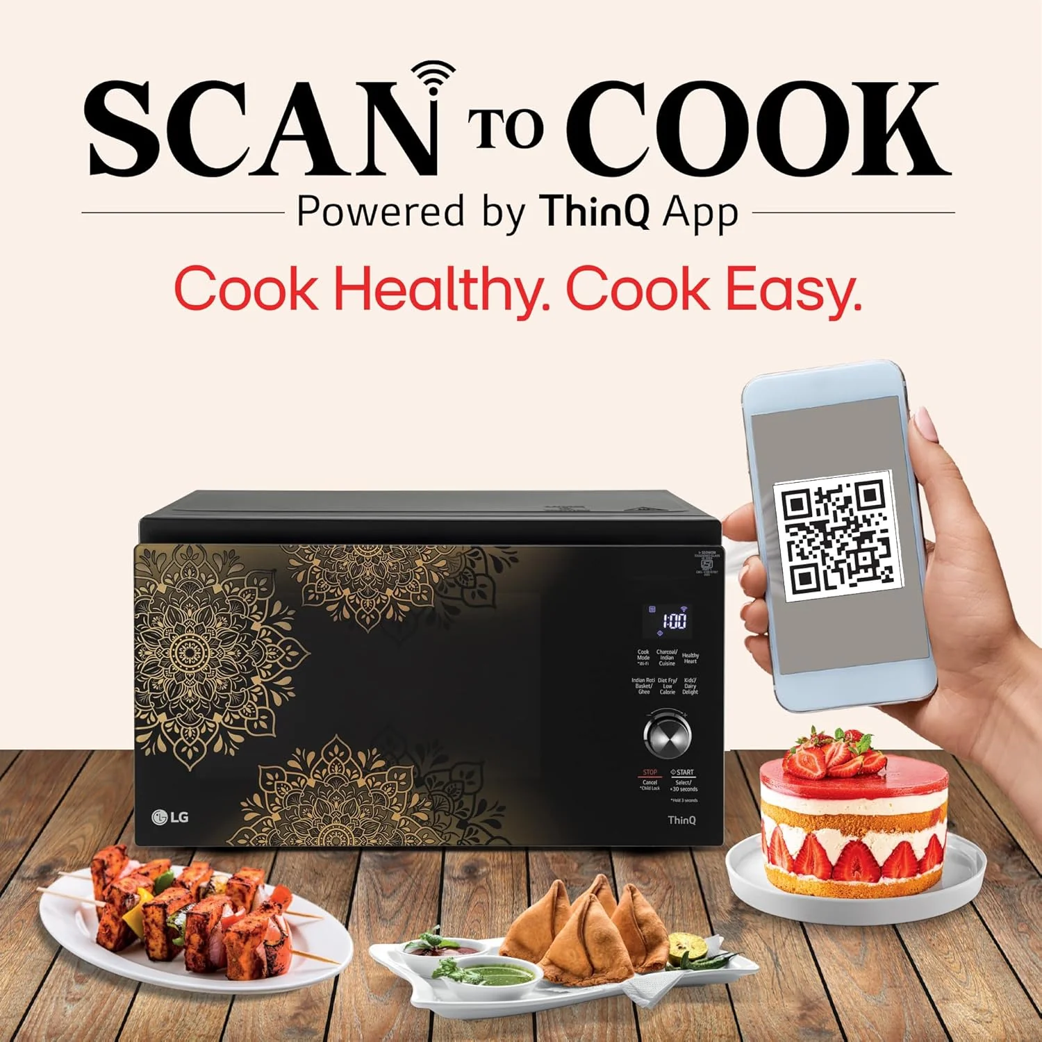 LG 32 L Scan to Cook Wi-Fi Enabled Charcoal Convection Healthy Microwave Oven (MJEN326UIW, Black - Regal Pattern, Heart Friendly Recipes, Pasteurized Milk, Ghee, Diet Fry &amp; 360° Motorised Rotisserie) - Image 7