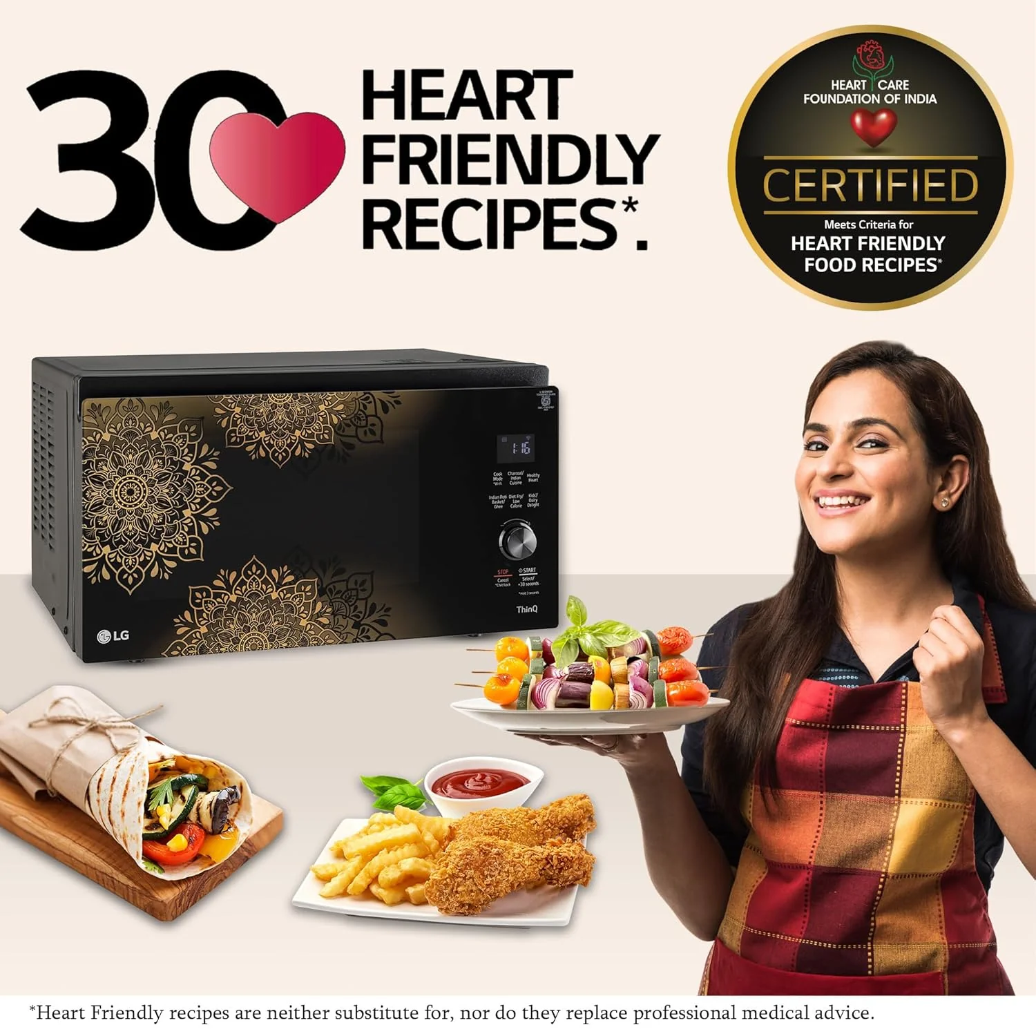 LG 32 L Scan to Cook Wi-Fi Enabled Charcoal Convection Healthy Microwave Oven (MJEN326UIW, Black - Regal Pattern, Heart Friendly Recipes, Pasteurized Milk, Ghee, Diet Fry &amp; 360° Motorised Rotisserie) - Image 9