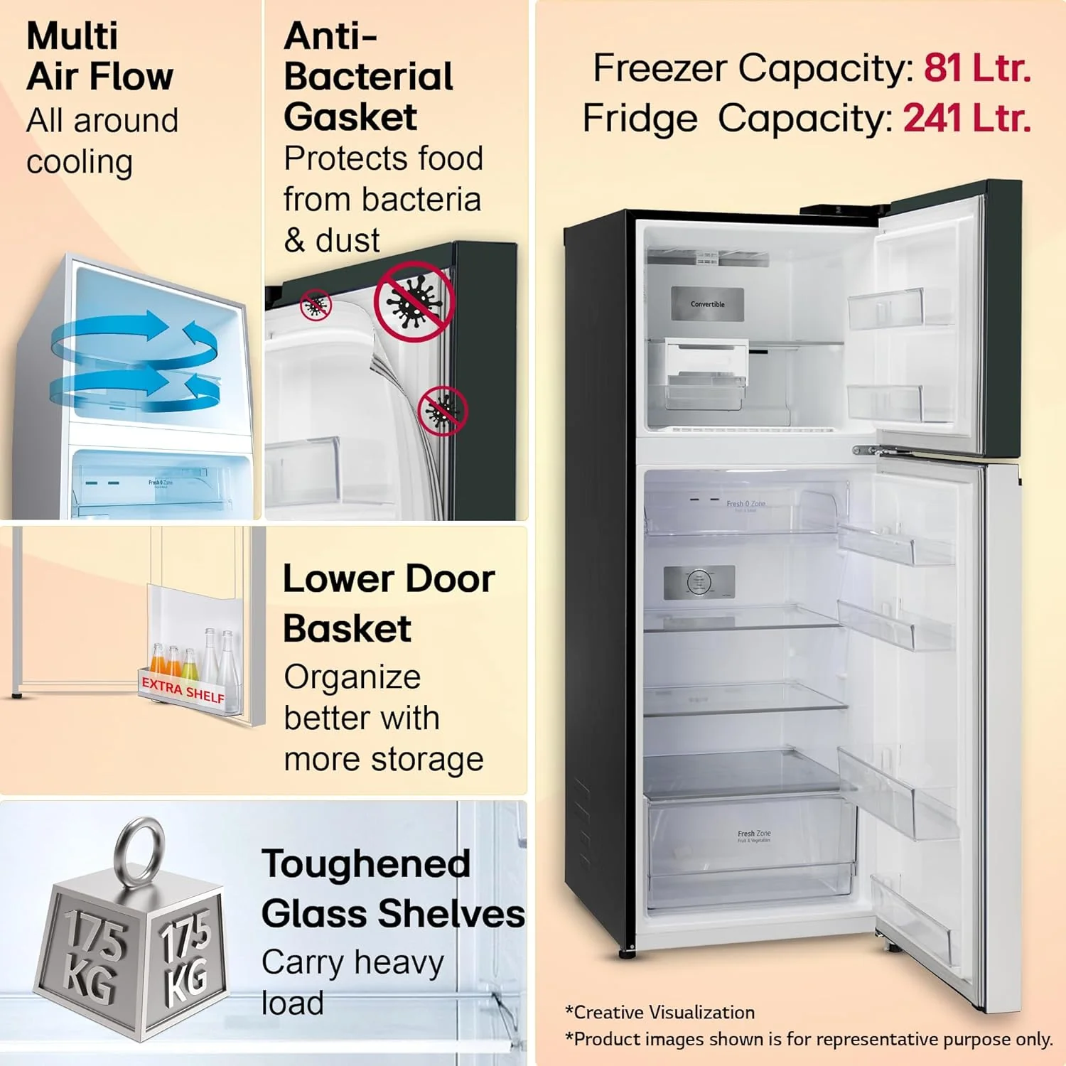LG 322 L, 2 Star, Convertible, Smart Inverter Compressor, Frost Free Double Door Refrigerator (GL-S342SETY, Emerald Tango, Express Freeze, Auto Smart Connect) - Image 17