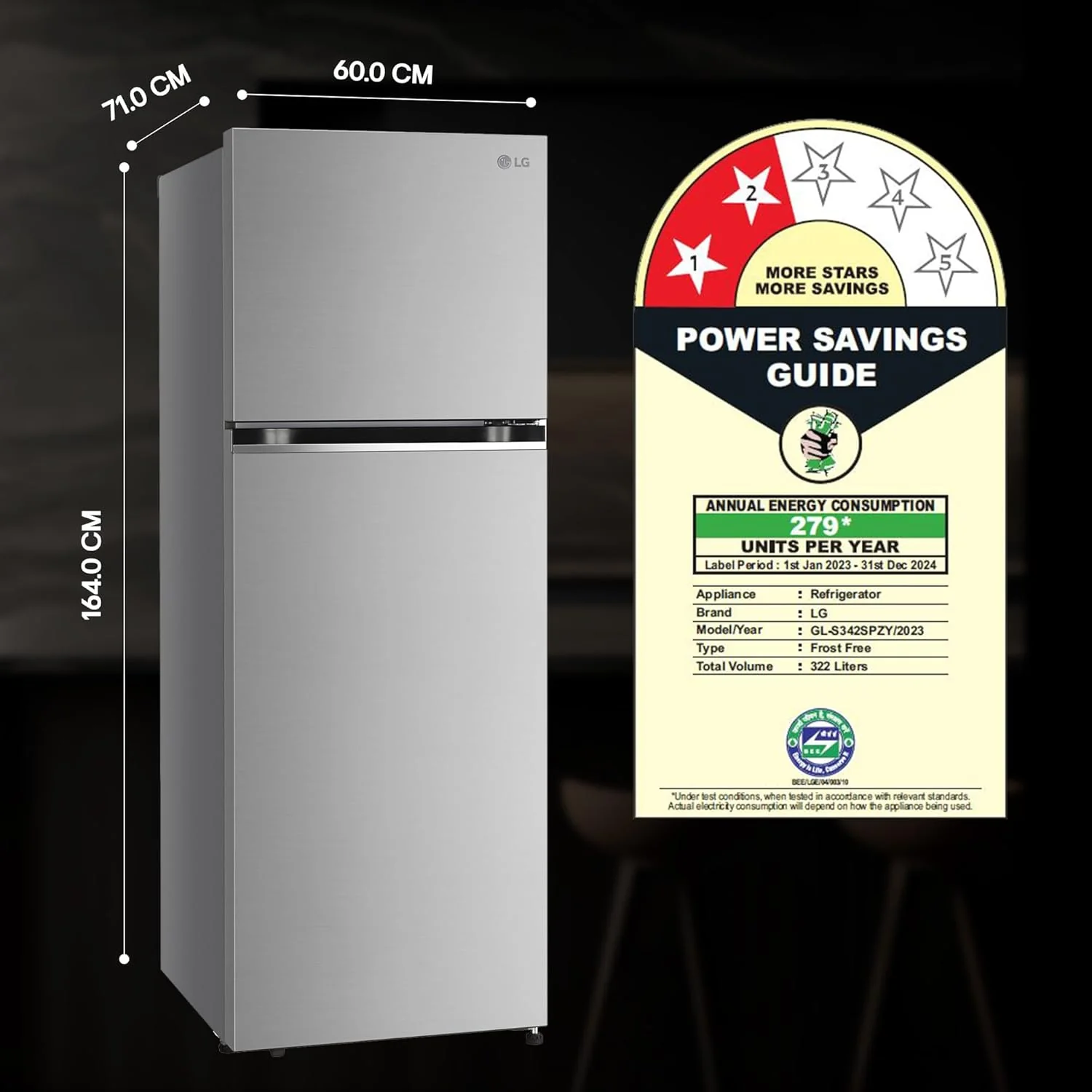 LG 322 L 2 Star Frost-Free Smart Inverter Double Door Refrigerator (GL-S342SPZY, Shiny Steel, Convertible & Multi Air Flow) - Image 12