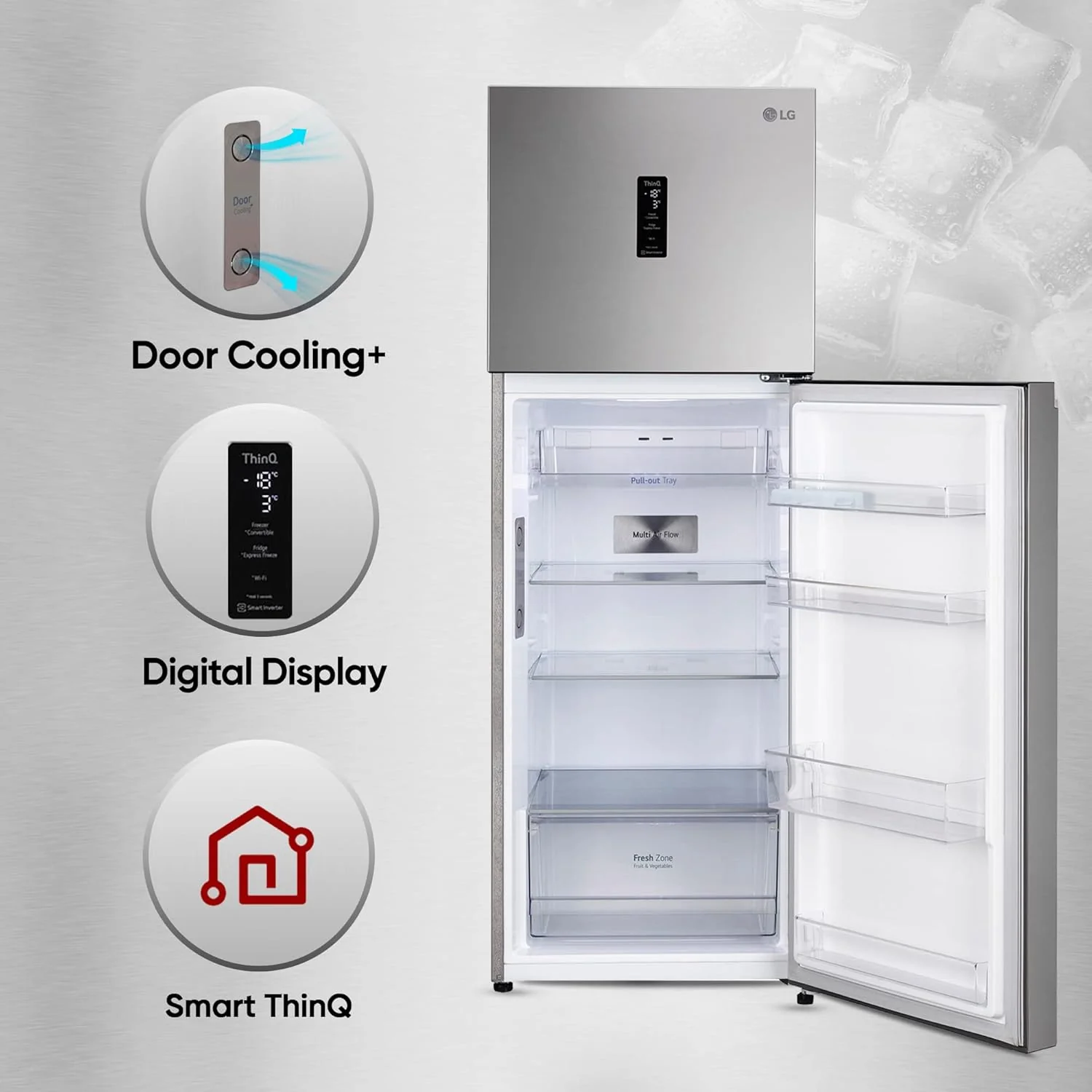 LG 322 L 2 Star Frost-Free Smart Inverter Wi-Fi Double Door Refrigerator Appliance (2023 Model, GL-T342TPZY, Shiny Steel, Convertible &amp; Door Cooling+) - Image 14