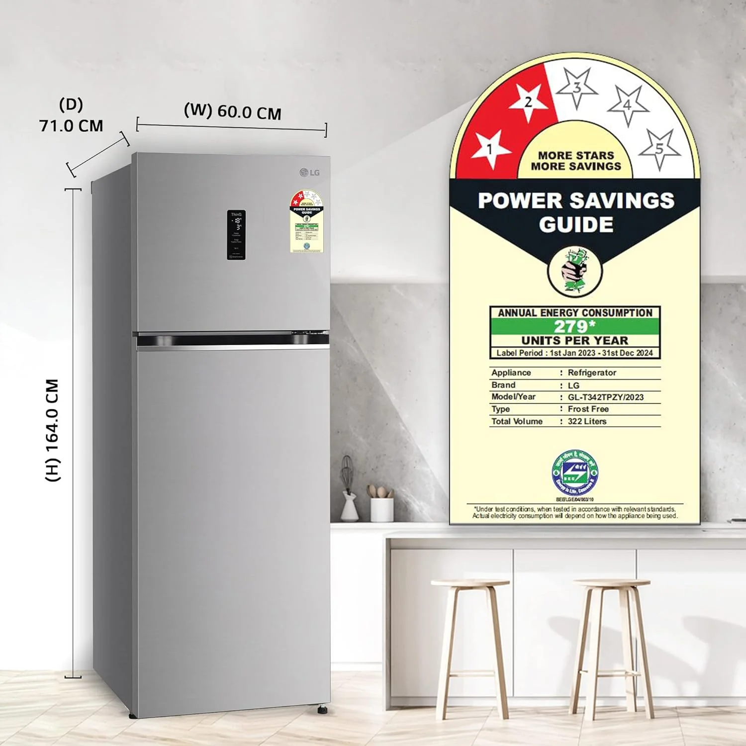 LG 322 L 2 Star Frost-Free Smart Inverter Wi-Fi Double Door Refrigerator Appliance (2023 Model, GL-T342TPZY, Shiny Steel, Convertible &amp; Door Cooling+) - Image 17