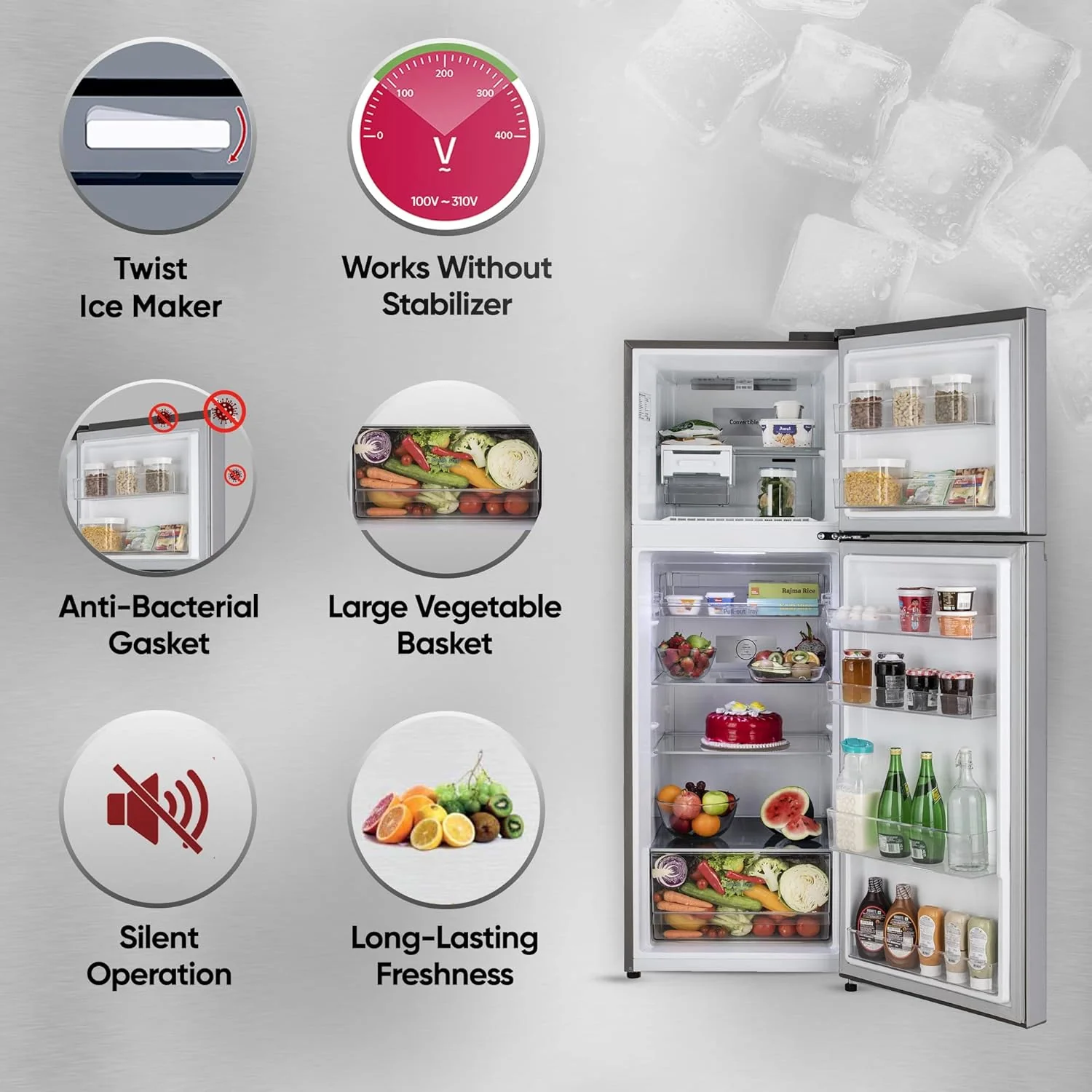 LG 322 L 2 Star Smart Inverter Frost-Free Double Door Refrigerator (GL-N342SDSY, Dazzle Steel, Express Freeze) - Image 13