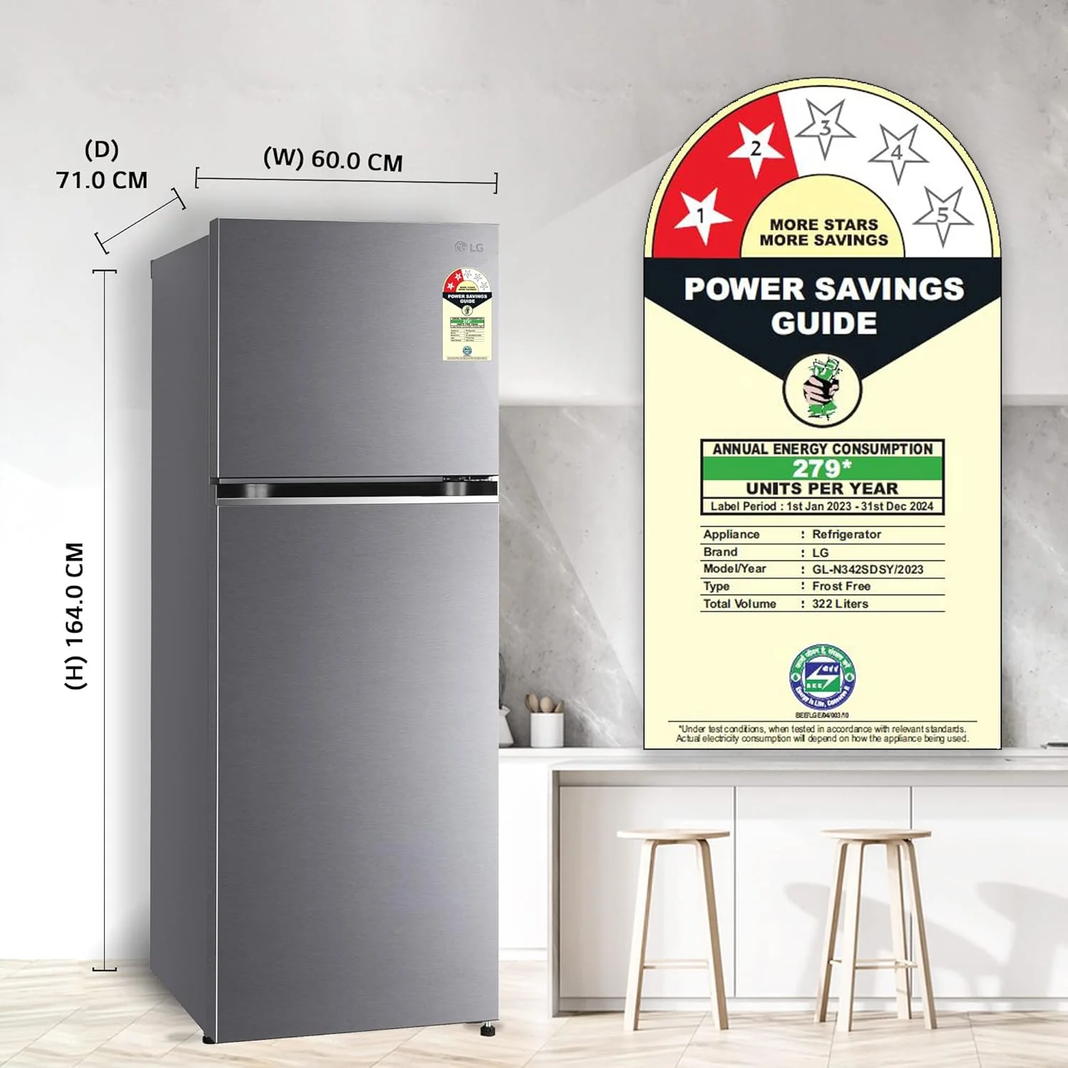 LG 322 L 2 Star Smart Inverter Frost-Free Double Door Refrigerator (GL-N342SDSY, Dazzle Steel, Express Freeze) - Image 15
