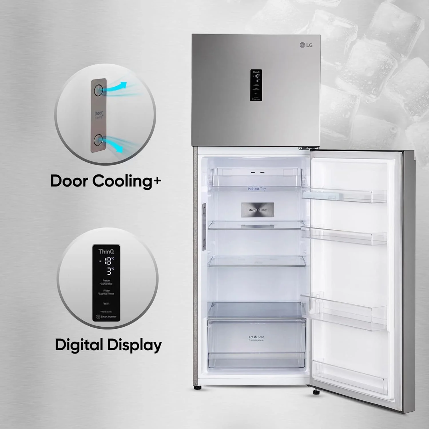 LG 322 L 3 Star Frost-Free Smart Inverter Wi-Fi Double Door Refrigerator Appliance (GL-T342TPZX, Shiny Steel, Convertible &amp; Door Cooling+) - Image 14